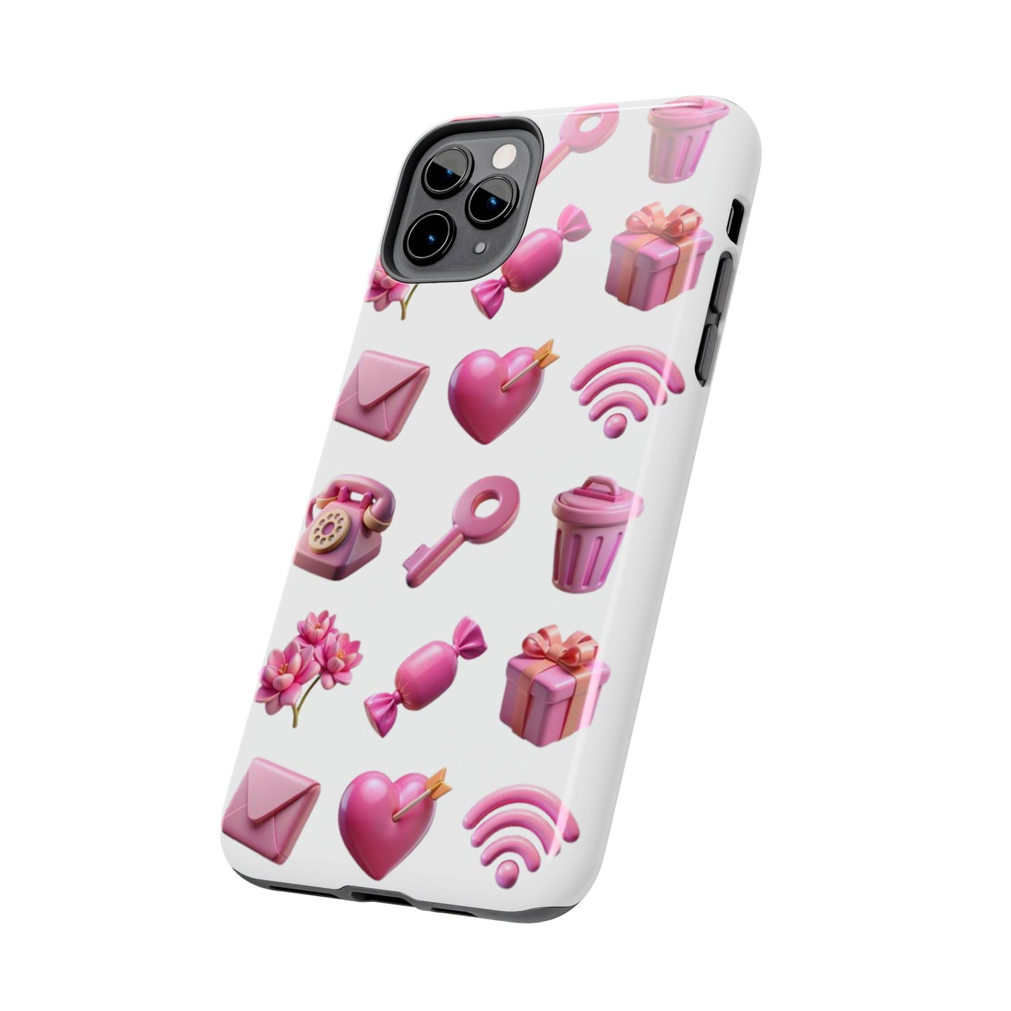 Cute and Colorful Tough Phone Case - Pink Emojis Design