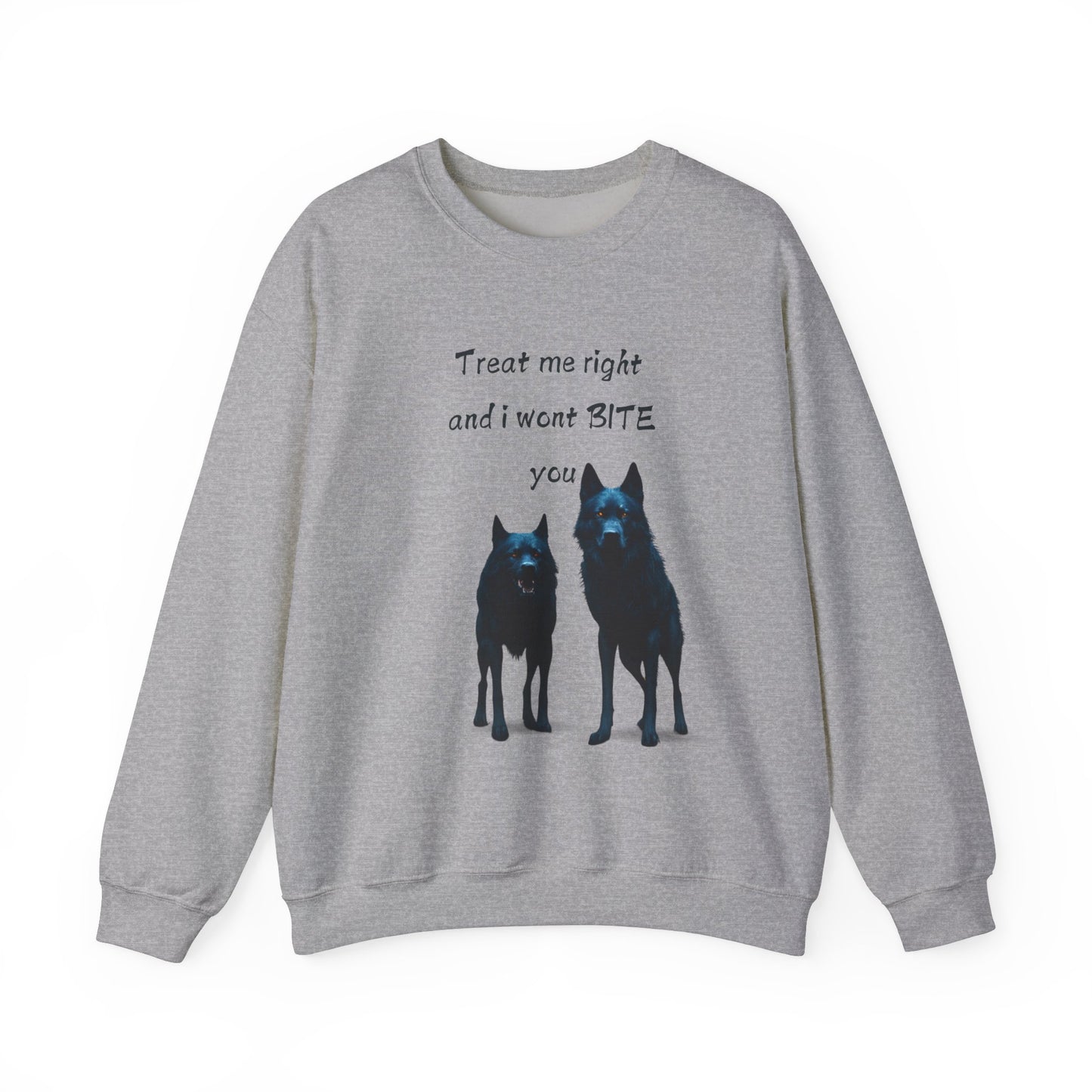 πΎ Funny Dog Lover Pink Sweatshirt β "Treat Me Right and I Won't Bite" Design for Dog Lovers & Pet Owners