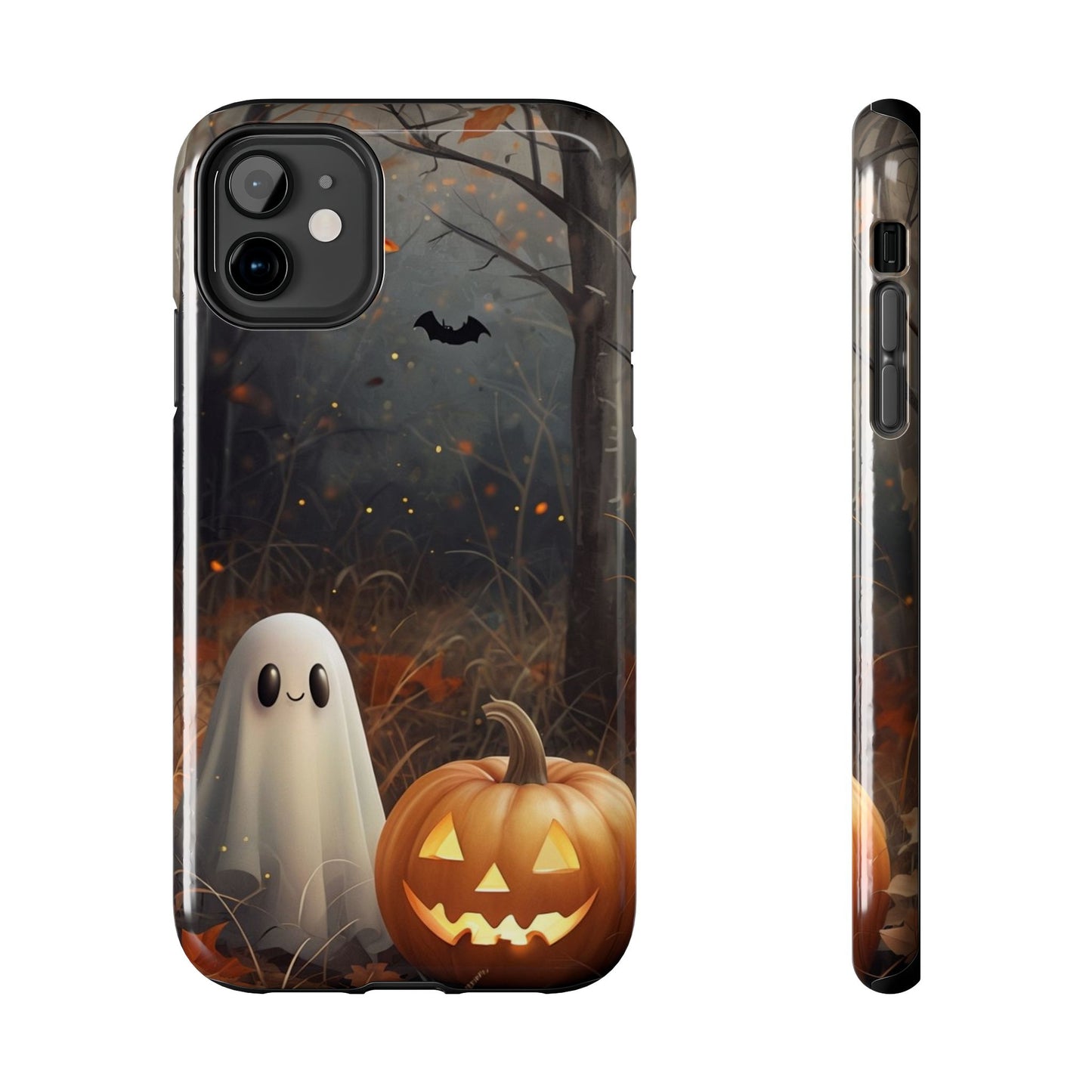 Spooky Halloween Phone Case - Tough Protective Cover with Ghost and Pumpkin Design