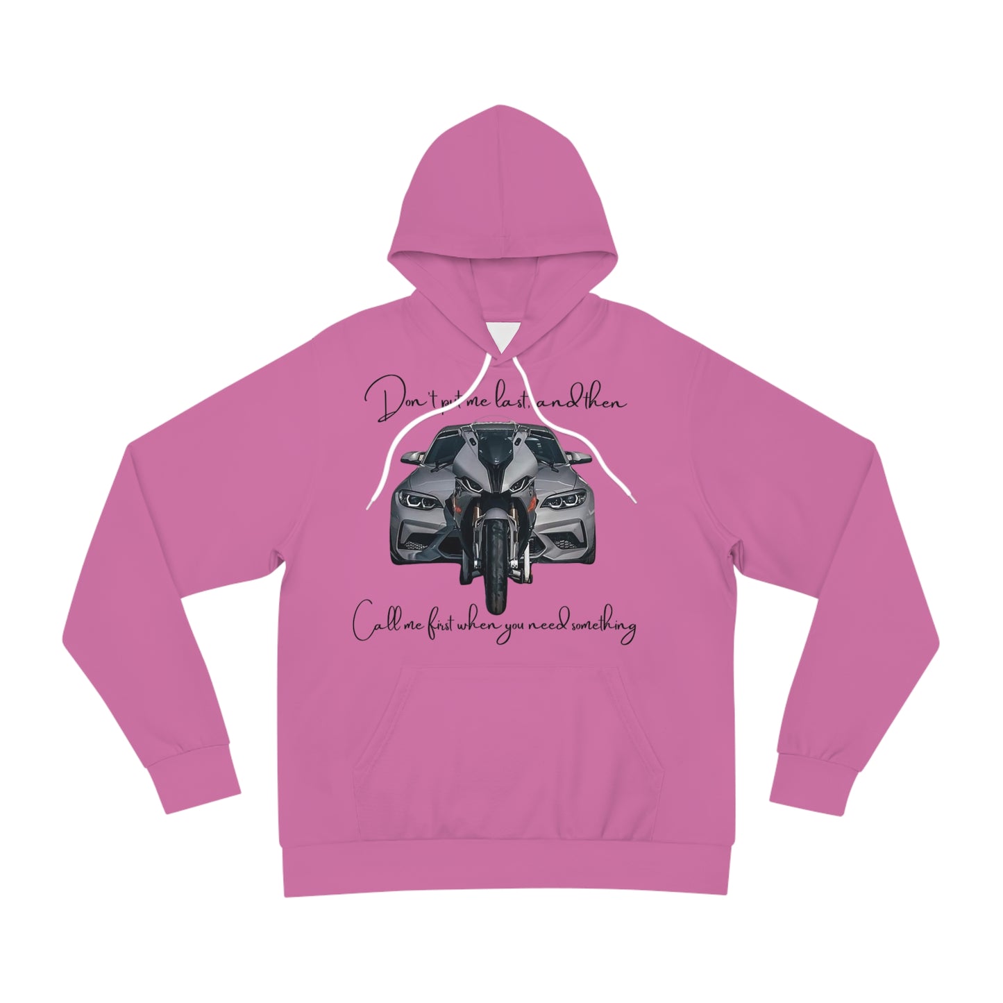 Blush Pink Sublimated Hoodie – "BMW, Don’t Put Me Last" Statement Pullover with Drawstrings & Kangaroo Pocket