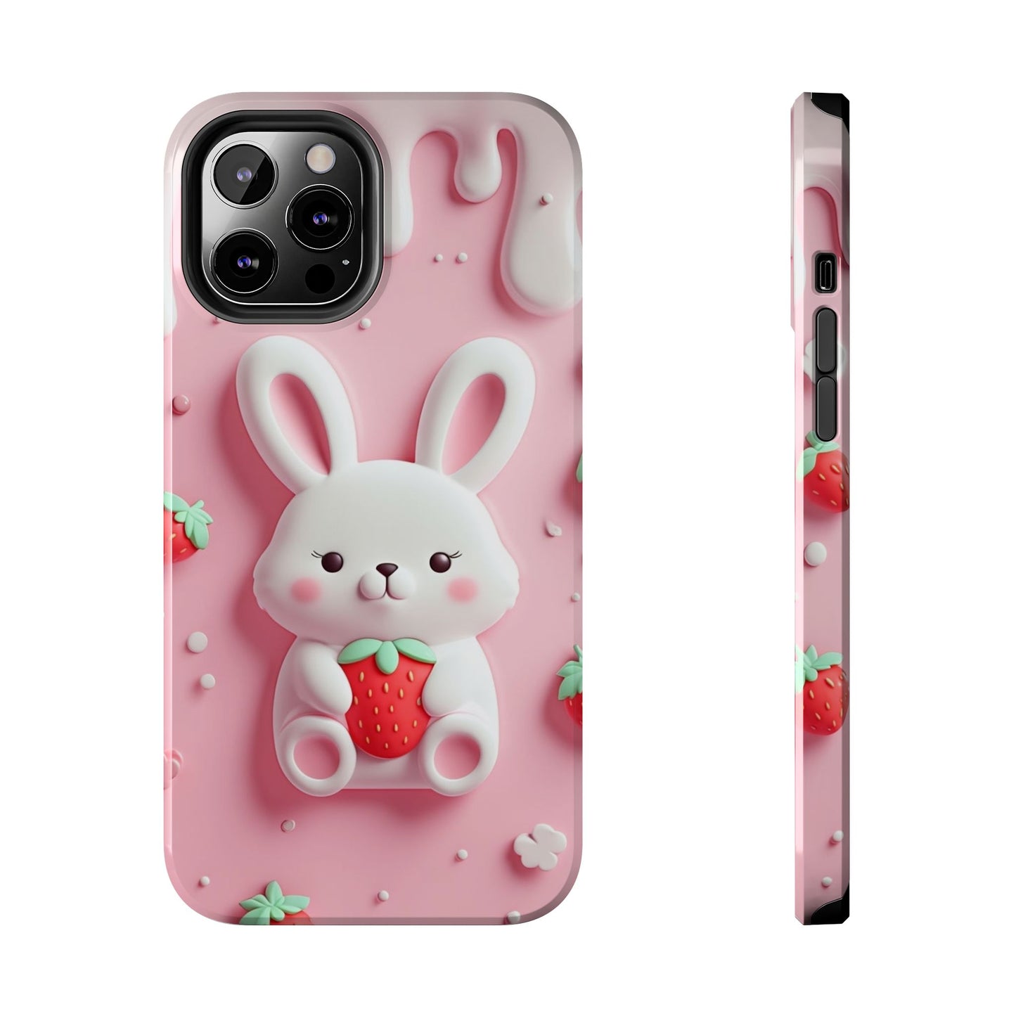 Cute Bunny Strawberry Tough Phone Case - Perfect for Kids & Spring Celebrations