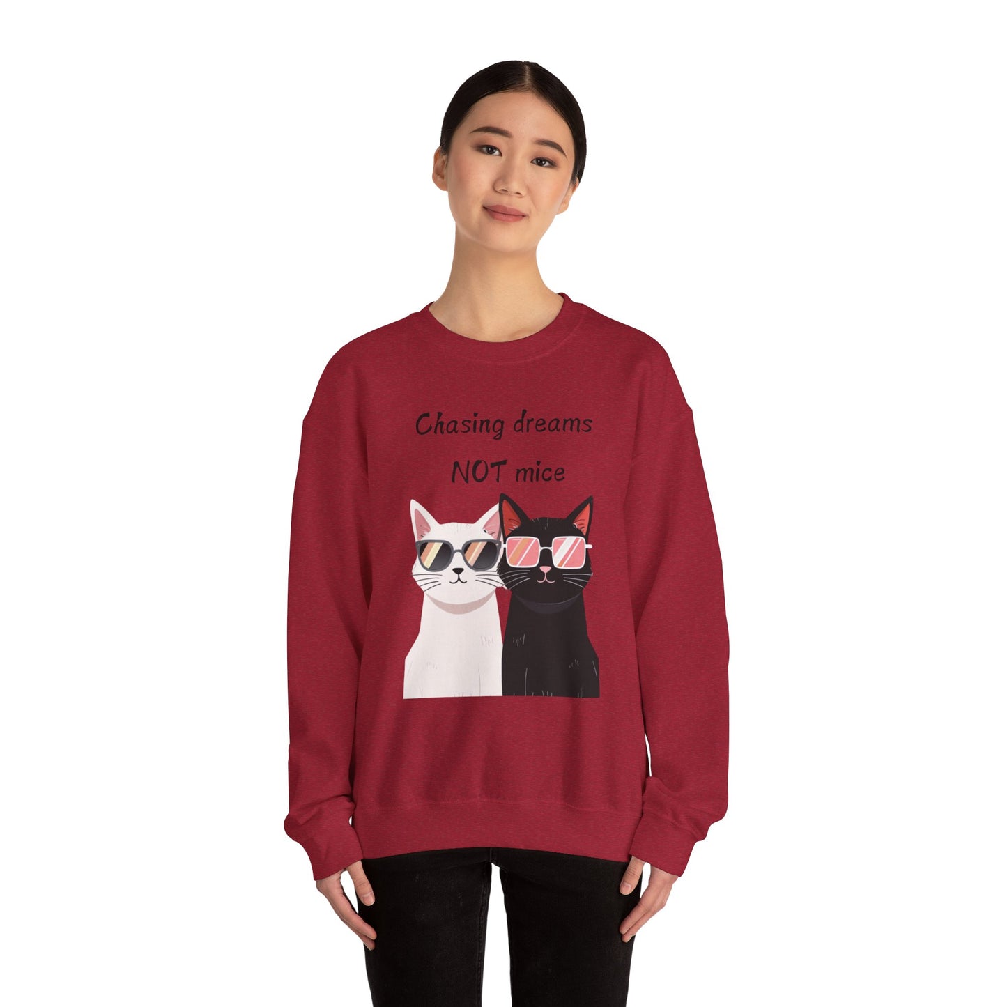 Dusty Lilac Chasing Dreams Cat-Lover Sweater for Men & Women – Whiskered Motivation Style