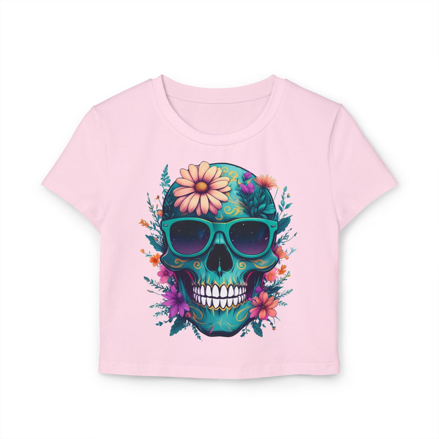 Women's Baby Tee Floral Skull