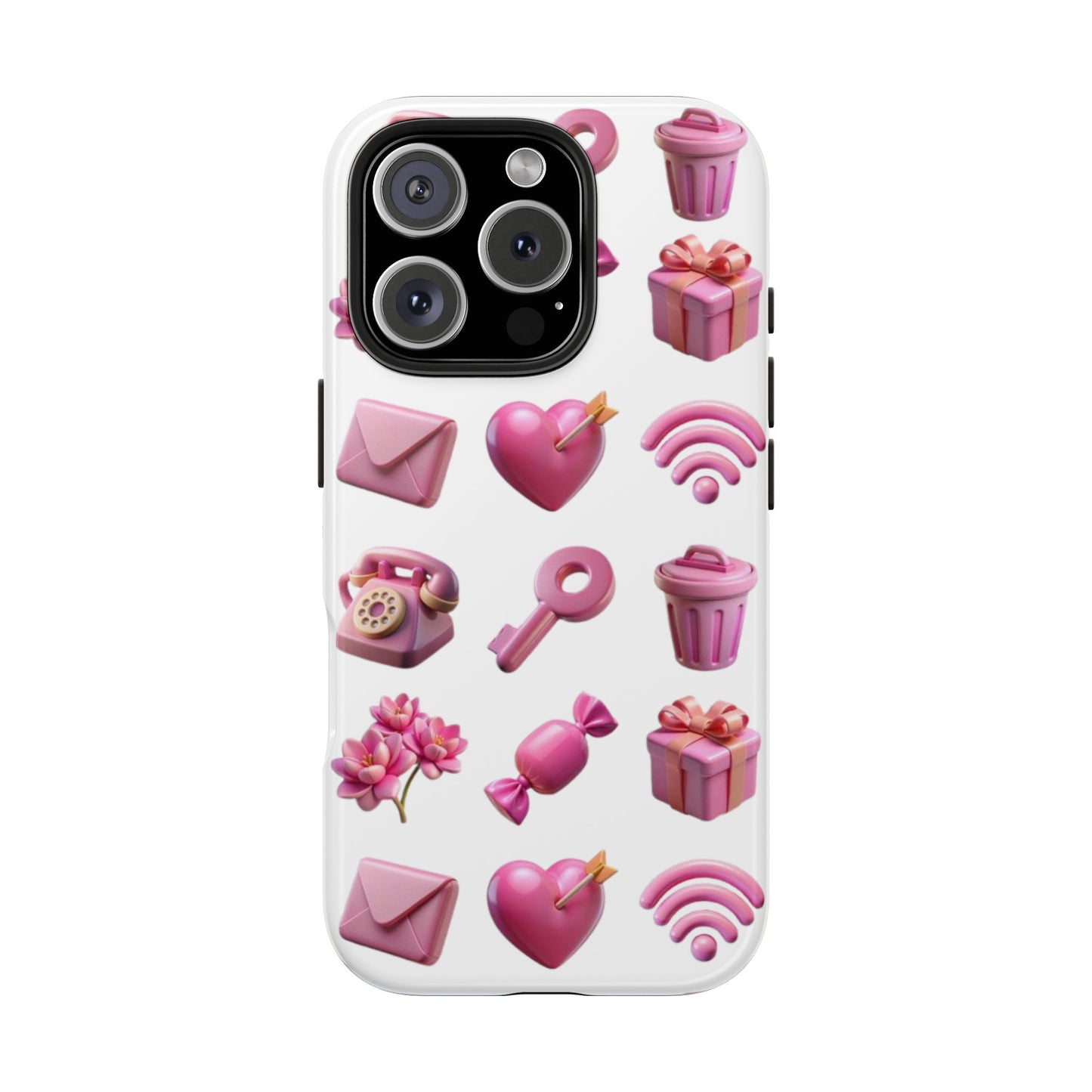 Cute and Colorful Tough Phone Case - Pink Emojis Design