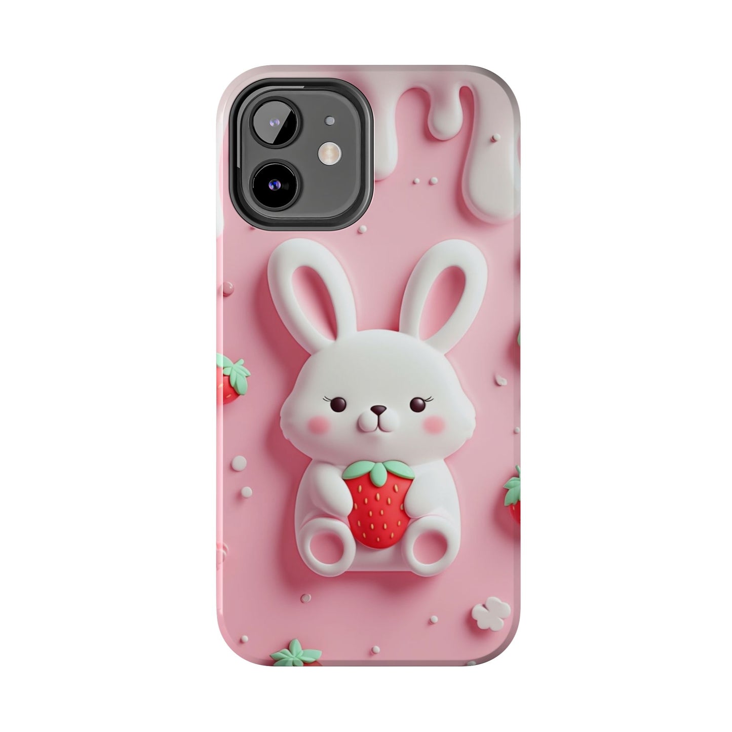 Cute Bunny Strawberry Tough Phone Case - Perfect for Kids & Spring Celebrations