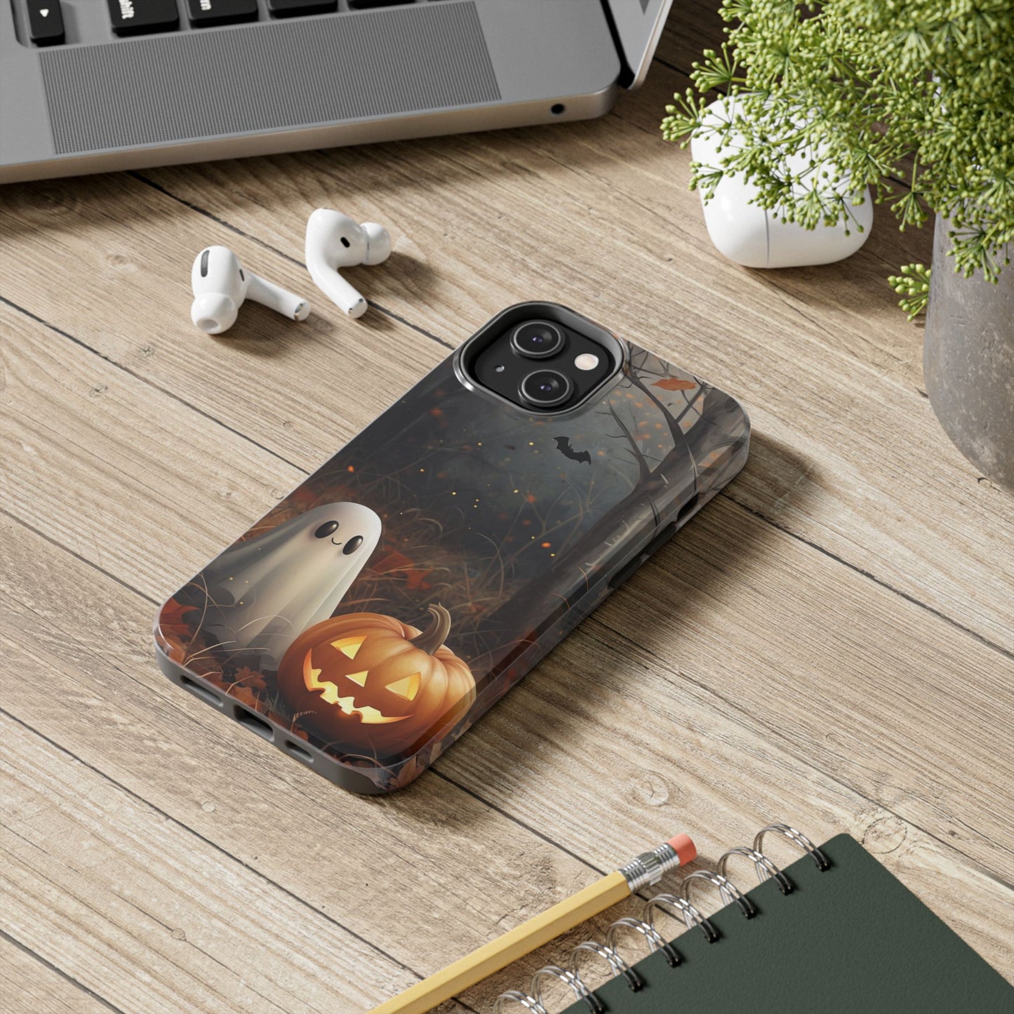 Spooky Halloween Phone Case - Tough Protective Cover with Ghost and Pumpkin Design
