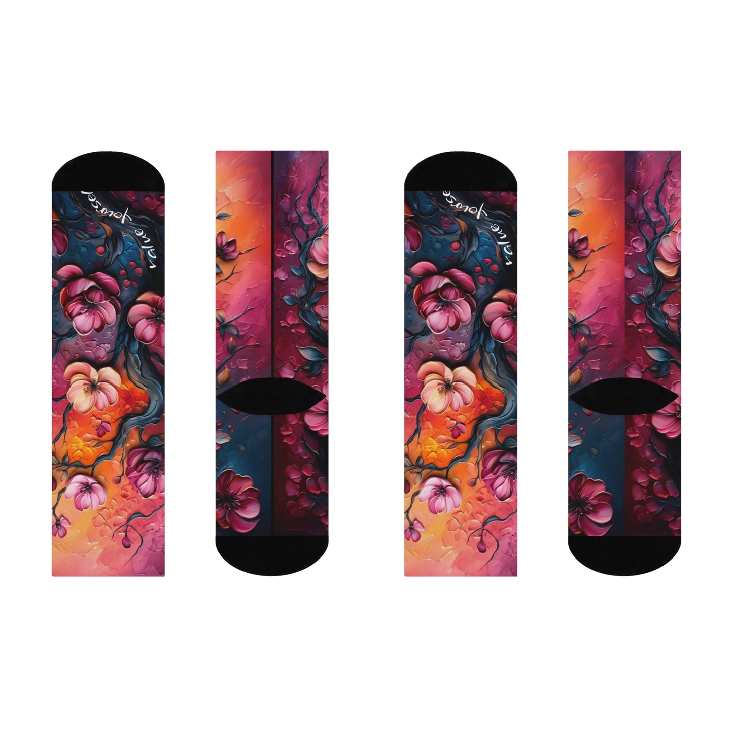 Cushioned Crew Socks Flower Design