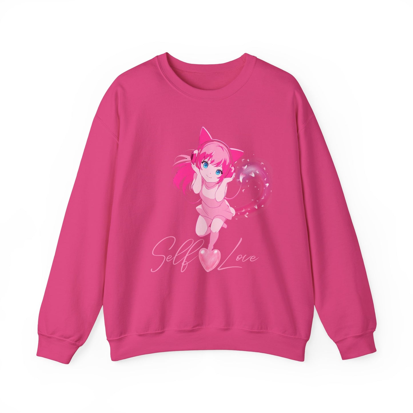 Obsidian Black Self-Love Sweatshirt – Adorable Pink Anime Character Crewneck