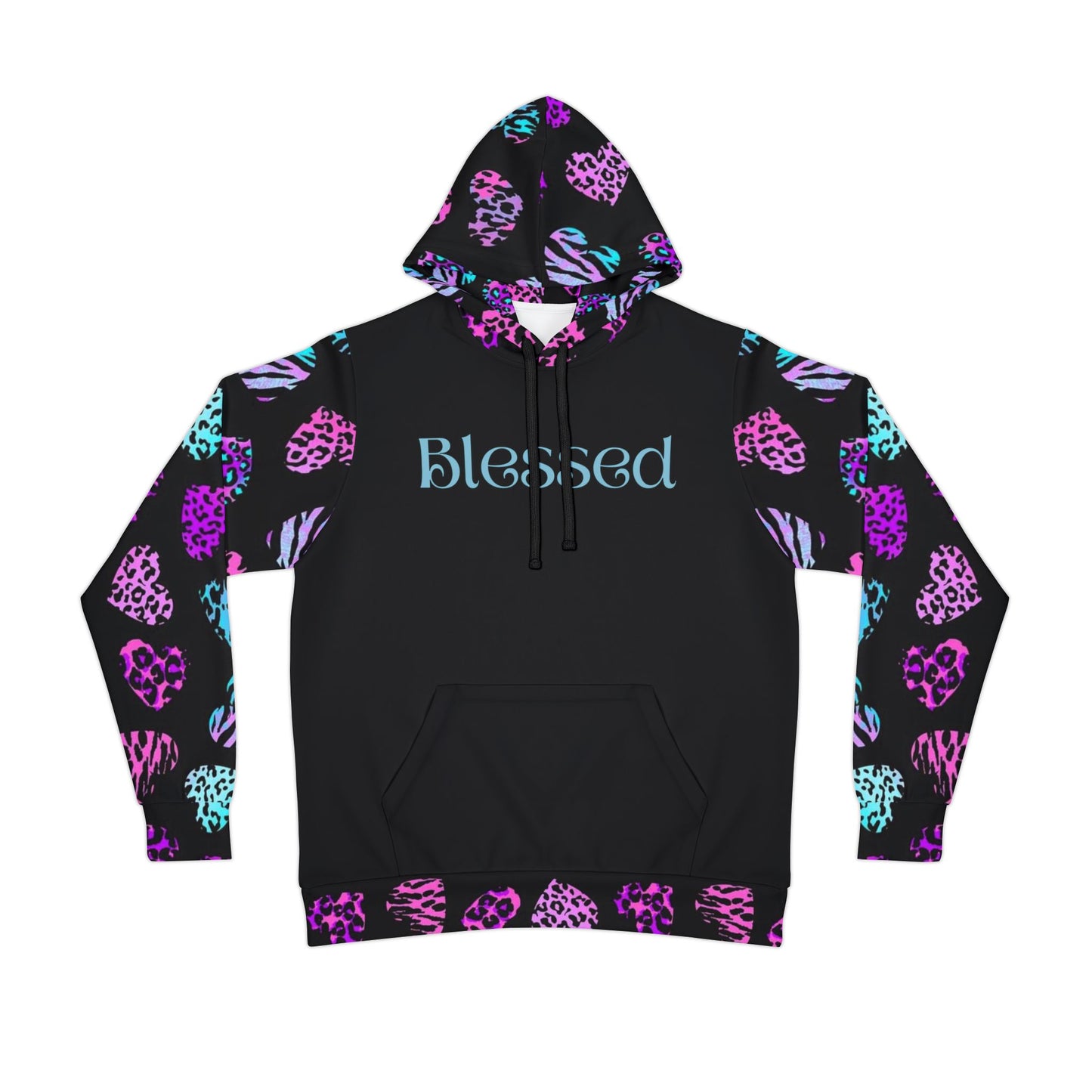 "Blessed Women’s Hoodie – Pink & Black Leopard Print Sweatshirt | Faith-Inspired Fashion"