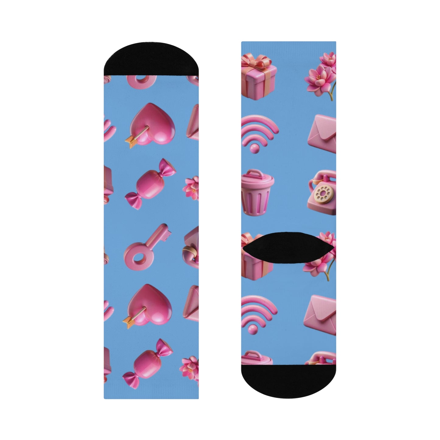 Cushioned Crew Socks- Cute Hearts Valentines