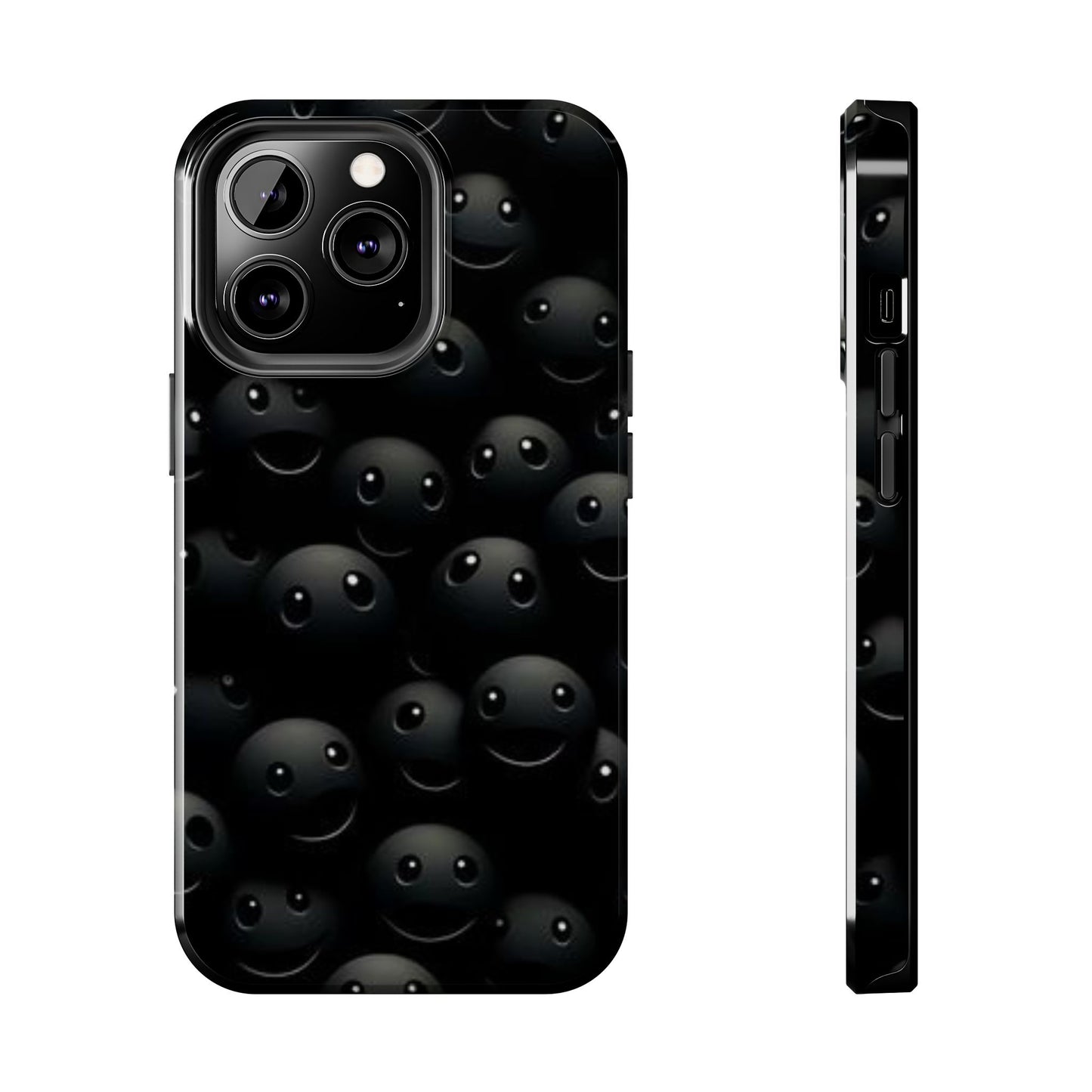 😊 Cute Smiley Face Black Tough Phone Case – Fun & Durable Protection for iPhone & Android
