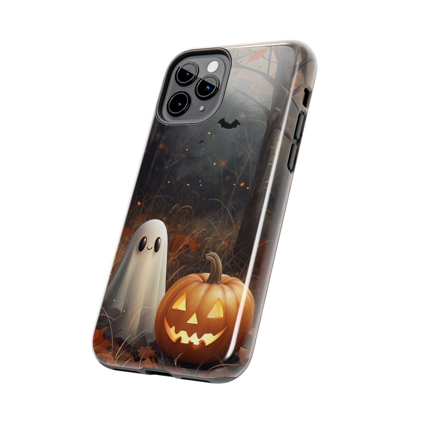 Spooky Halloween Phone Case - Tough Protective Cover with Ghost and Pumpkin Design