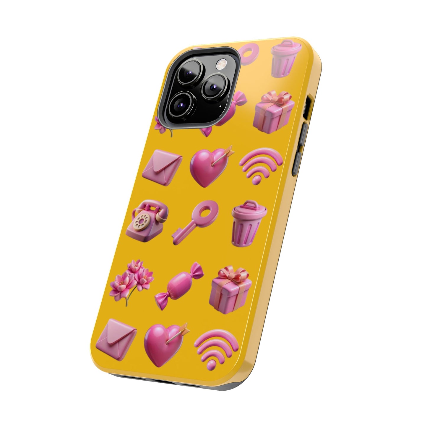 Cute and Colorful Tough Phone Case - Pink Emojis Design