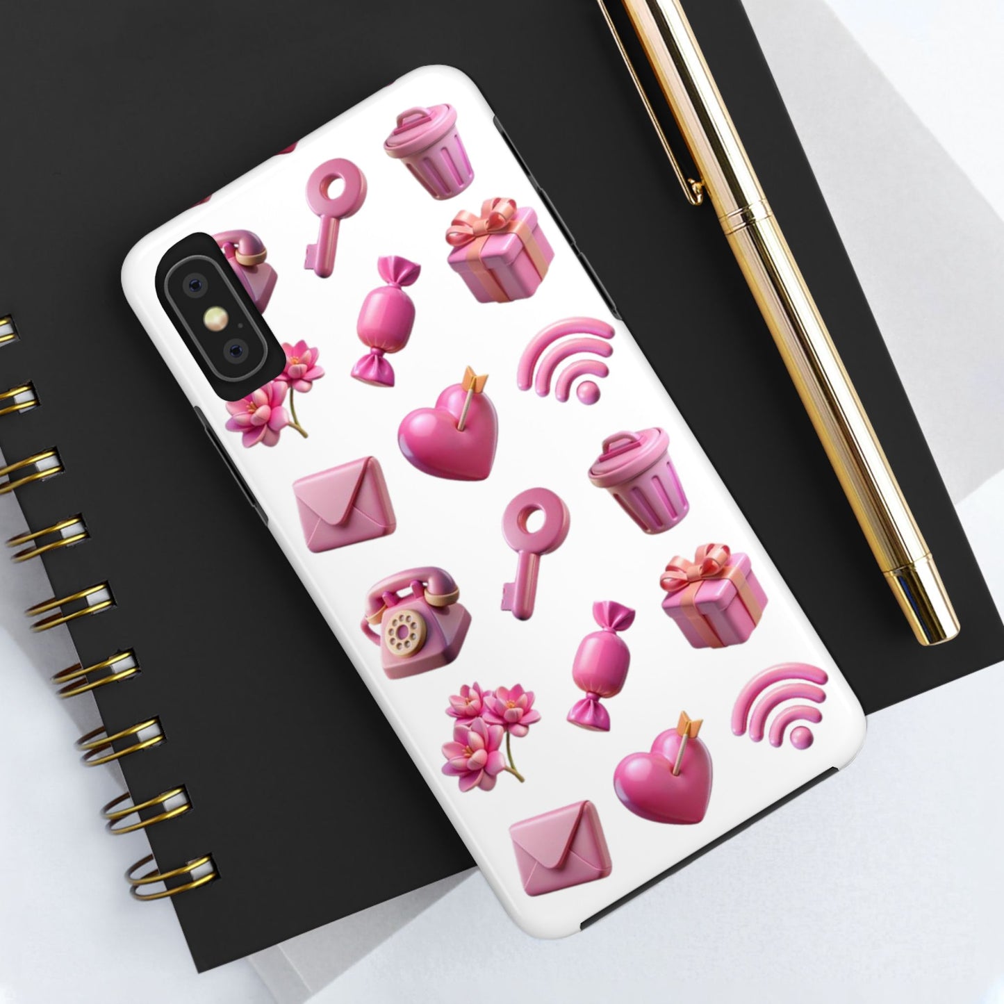 Cute and Colorful Tough Phone Case - Pink Emojis Design