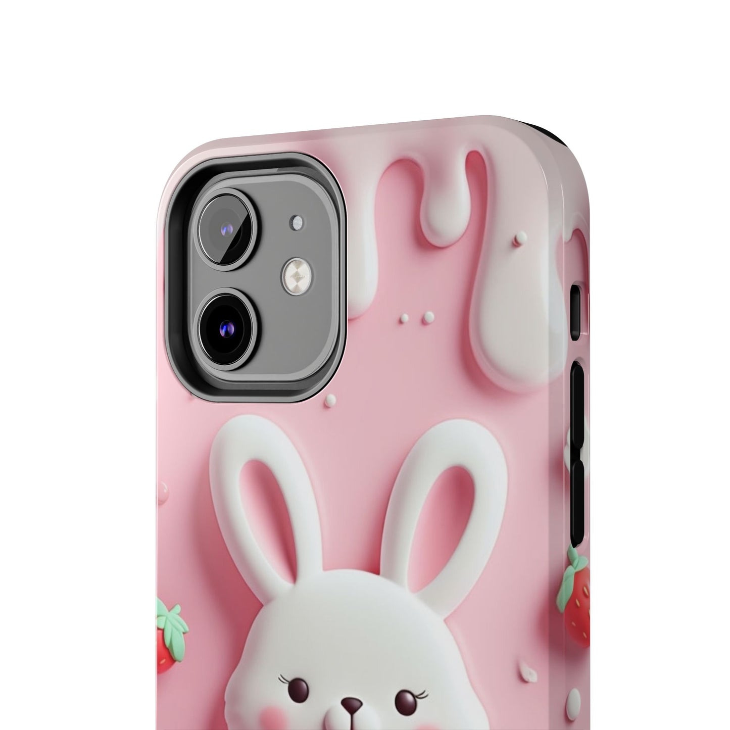 Cute Bunny Strawberry Tough Phone Case - Perfect for Kids & Spring Celebrations