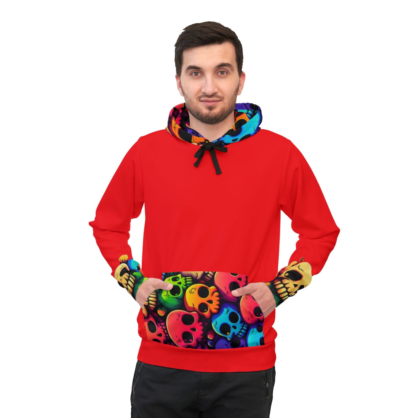π Red Hoodie with Colorful Skulls β Bold & Vibrant Streetwear for Men & Women