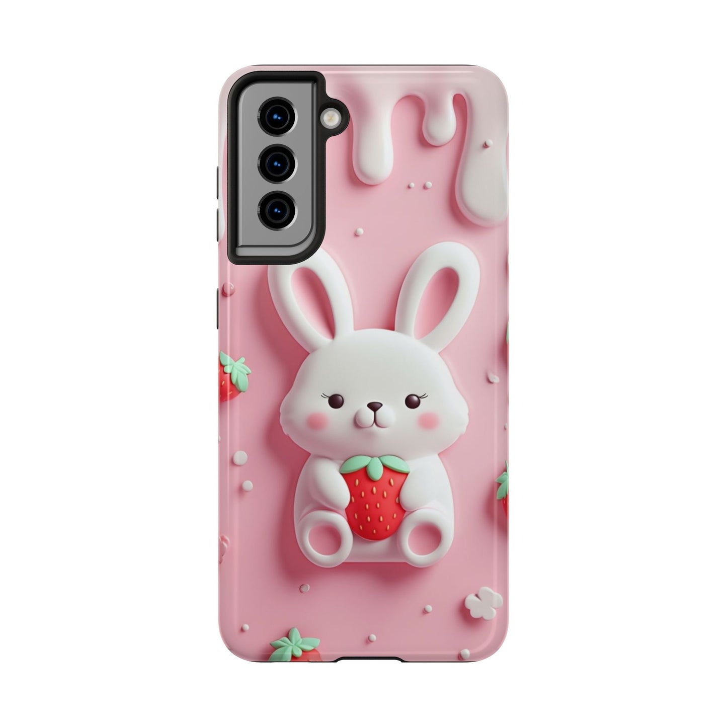 Cute Bunny Strawberry Tough Phone Case - Perfect for Kids & Spring Celebrations