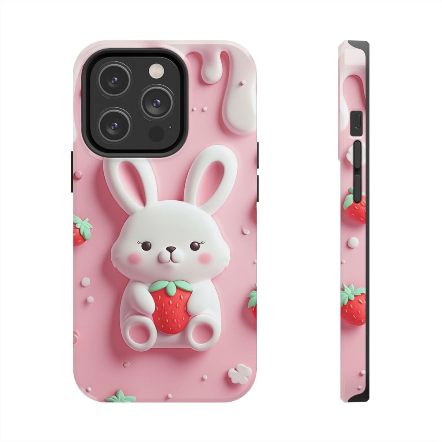 Cute Bunny Strawberry Tough Phone Case - Perfect for Kids & Spring Celebrations