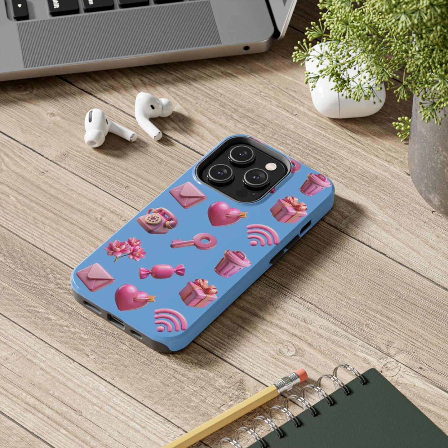 Cute and Colorful Tough Phone Case - Pink Emojis Design