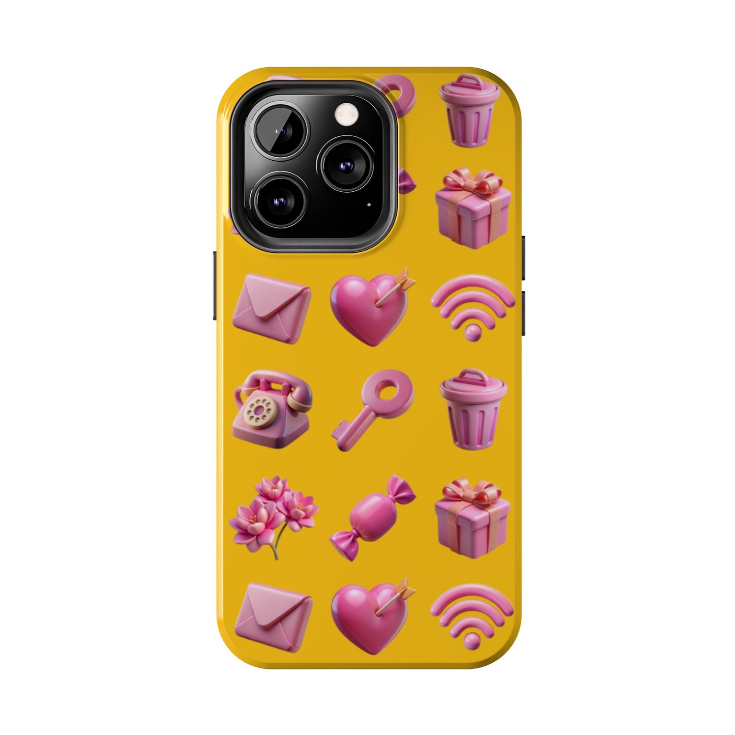 Cute and Colorful Tough Phone Case - Pink Emojis Design