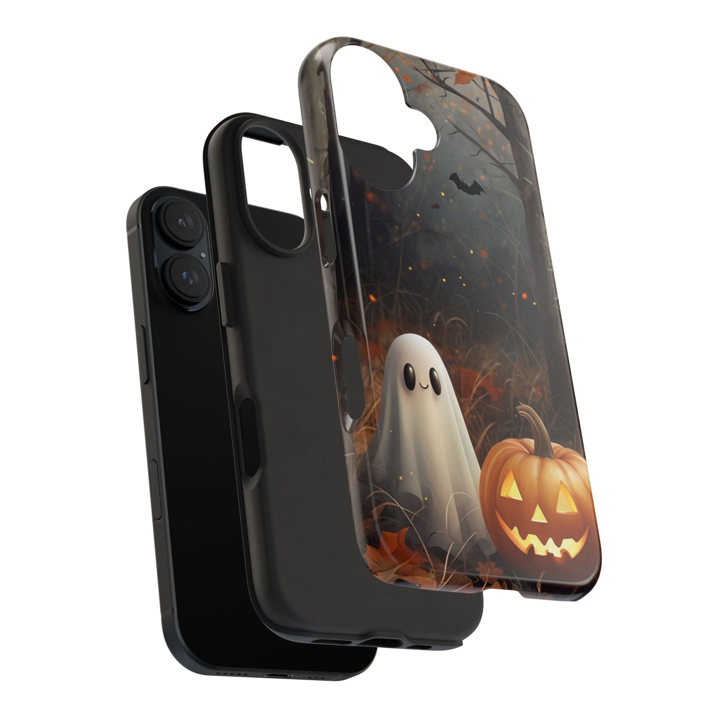 Spooky Halloween Phone Case - Tough Protective Cover with Ghost and Pumpkin Design