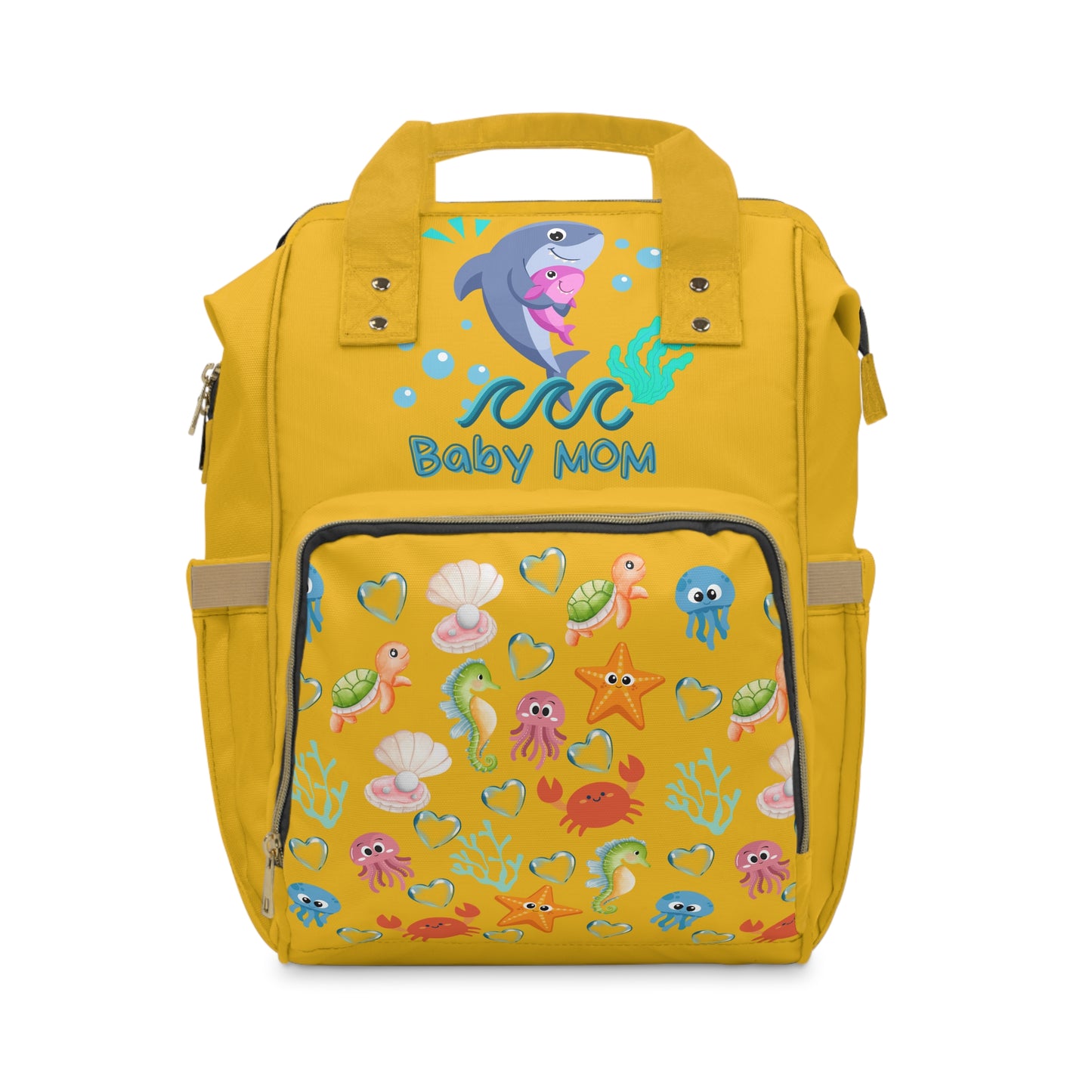 Bright Yellow Baby Mom Diaper Backpack with Ocean Theme | Perfect Baby Shark Bag for Moms ππΆ