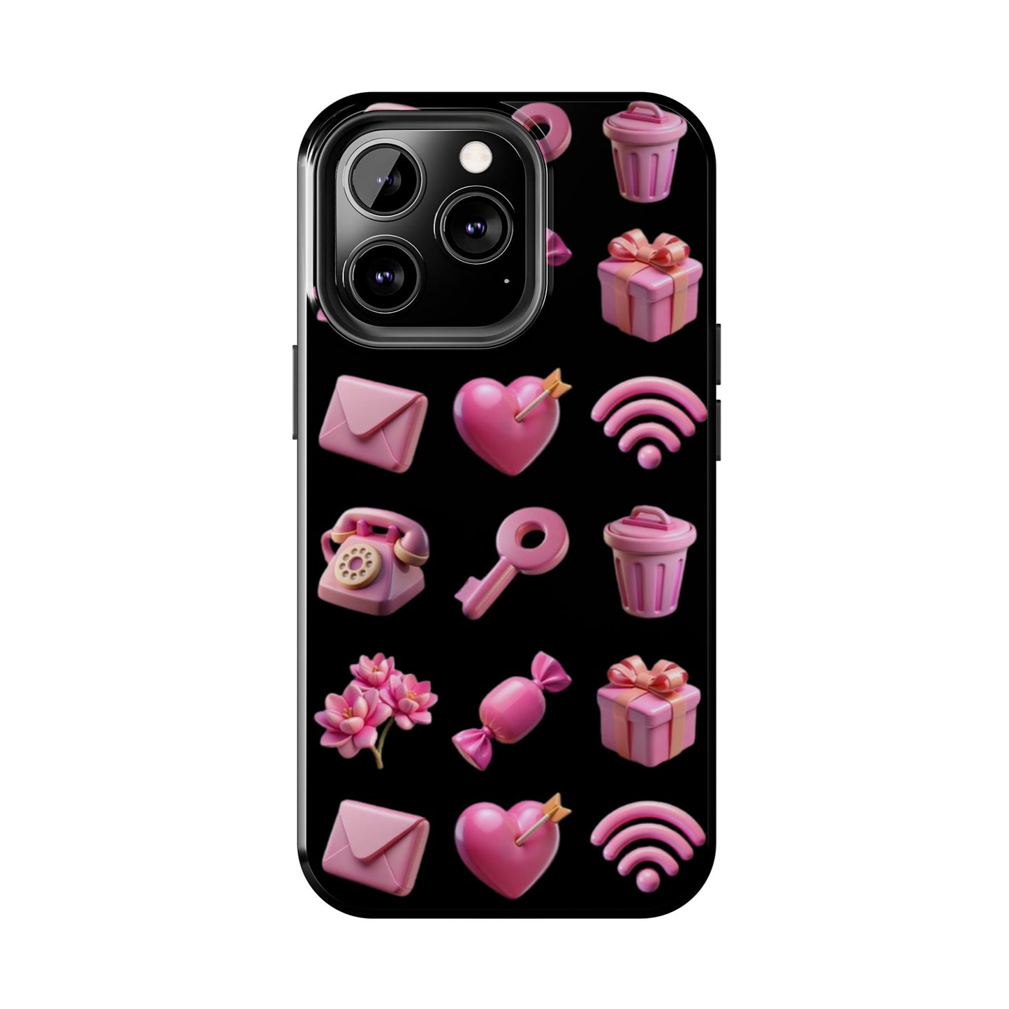 Cute and Colorful Tough Phone Case - Pink Emojis Design