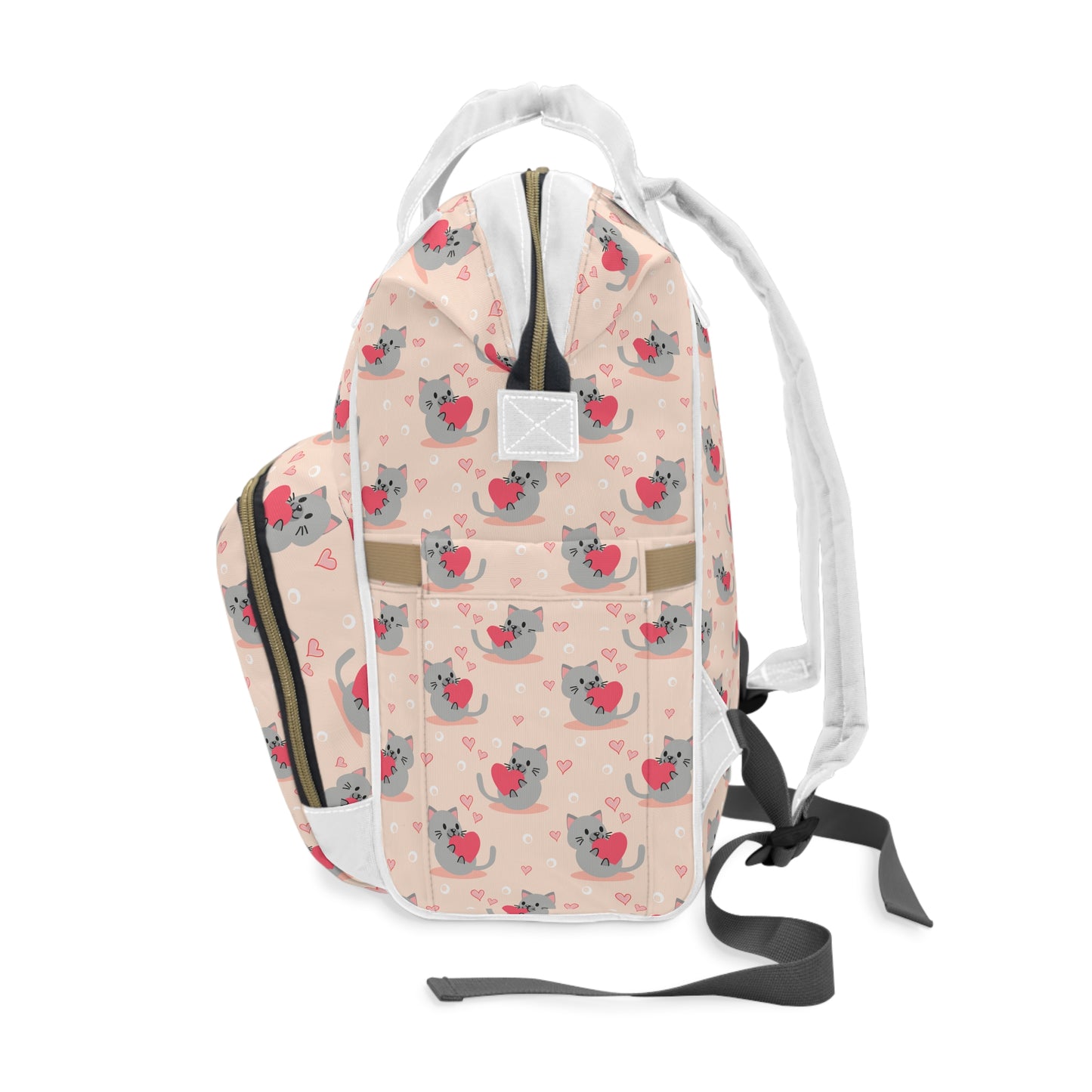 Multifunctional Diaper Backpack - Kittens Hugging Hearts | Stylish & Practical Baby Bag πΎπ