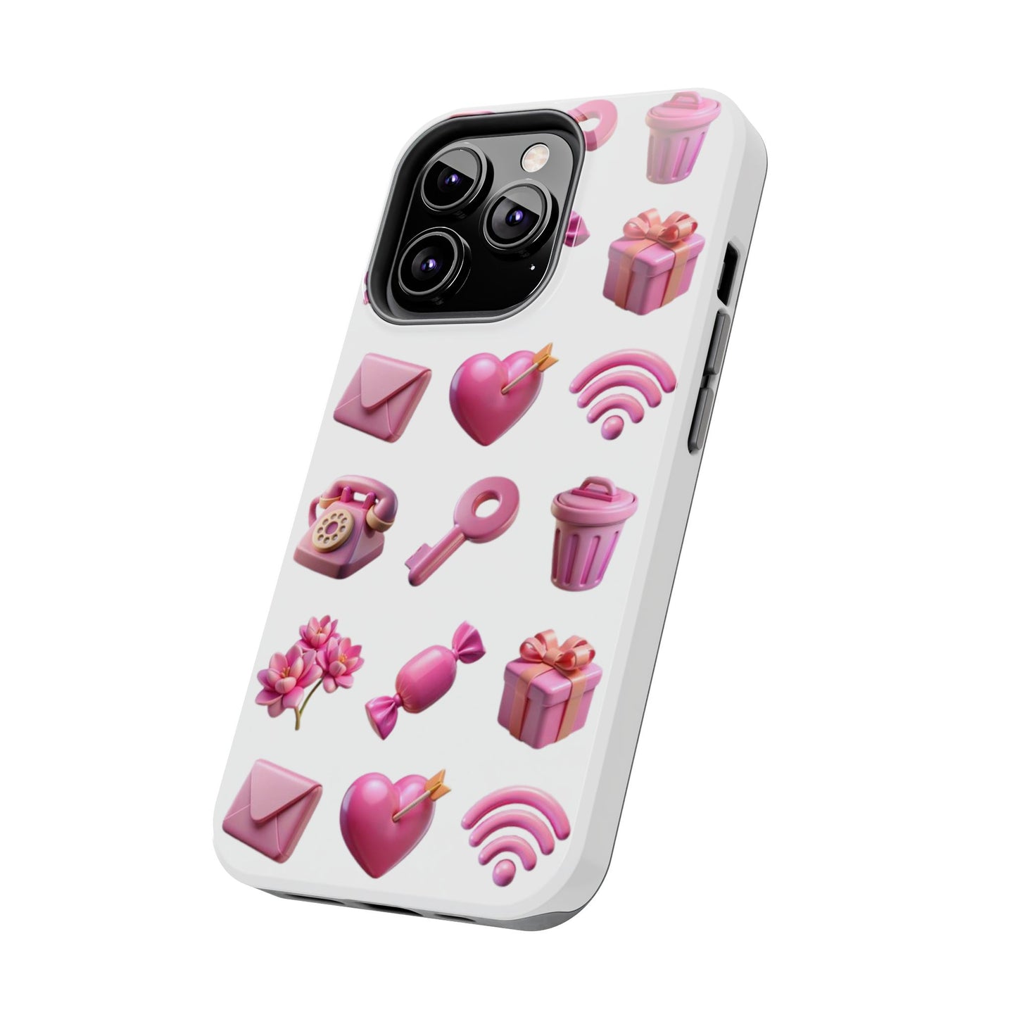 Cute and Colorful Tough Phone Case - Pink Emojis Design