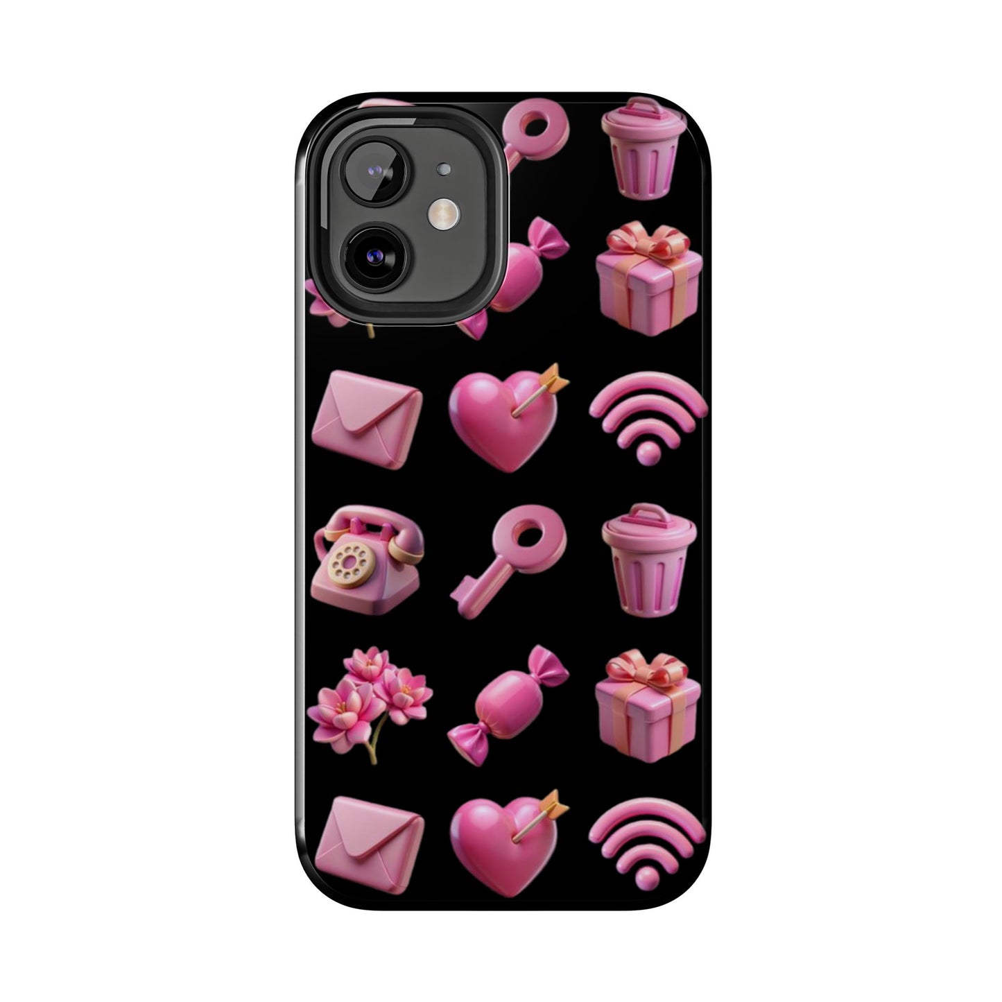 Cute and Colorful Tough Phone Case - Pink Emojis Design