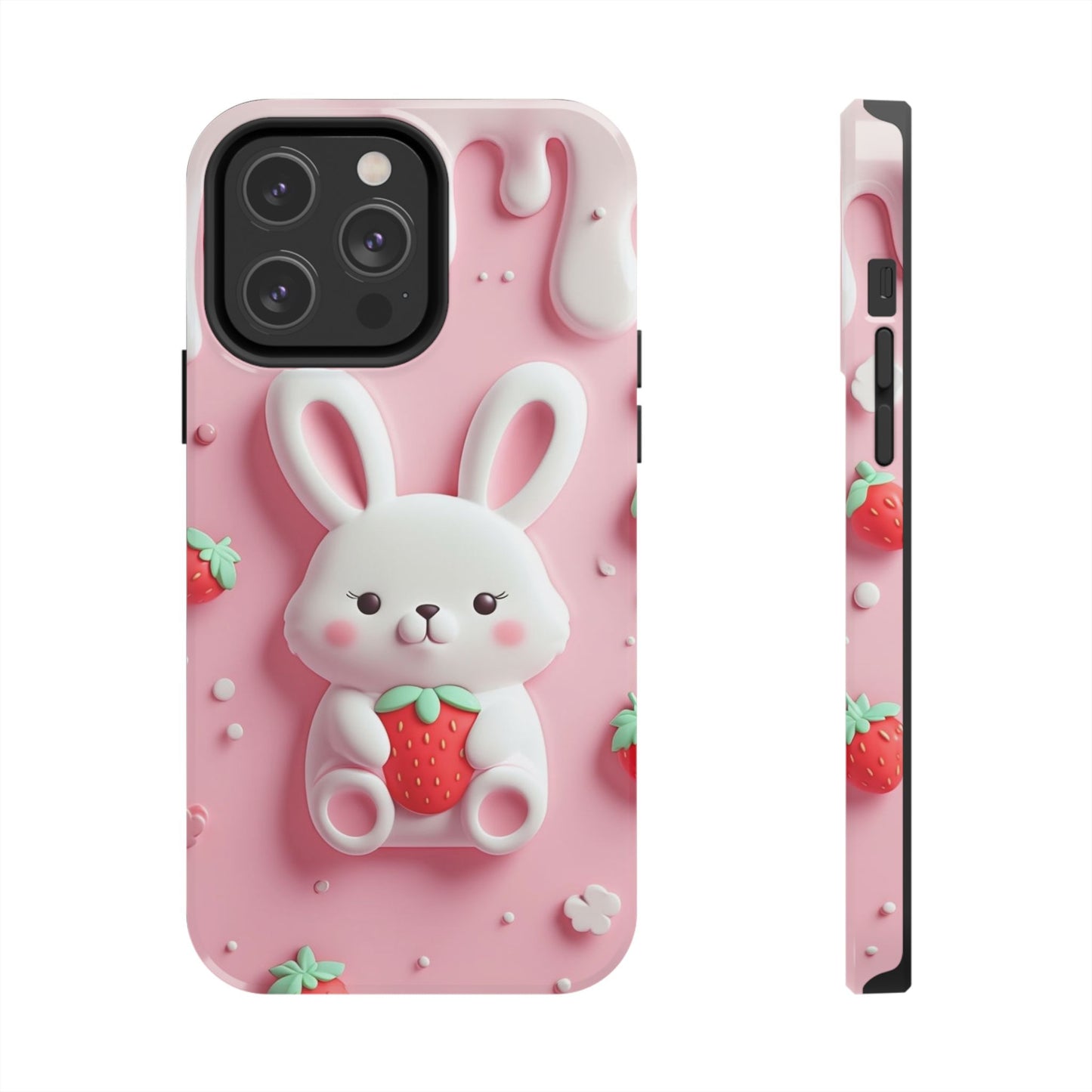 Cute Bunny Strawberry Tough Phone Case - Perfect for Kids & Spring Celebrations