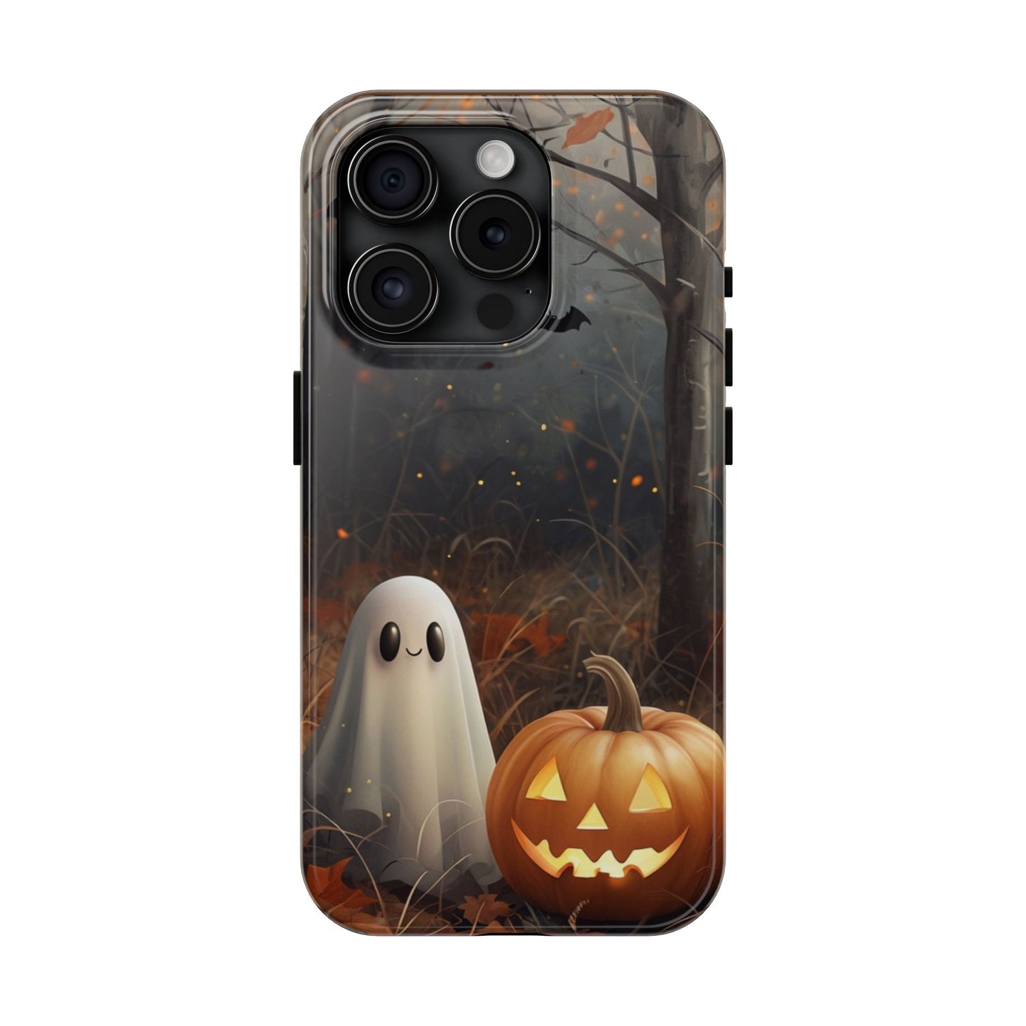 Spooky Halloween Phone Case - Tough Protective Cover with Ghost and Pumpkin Design