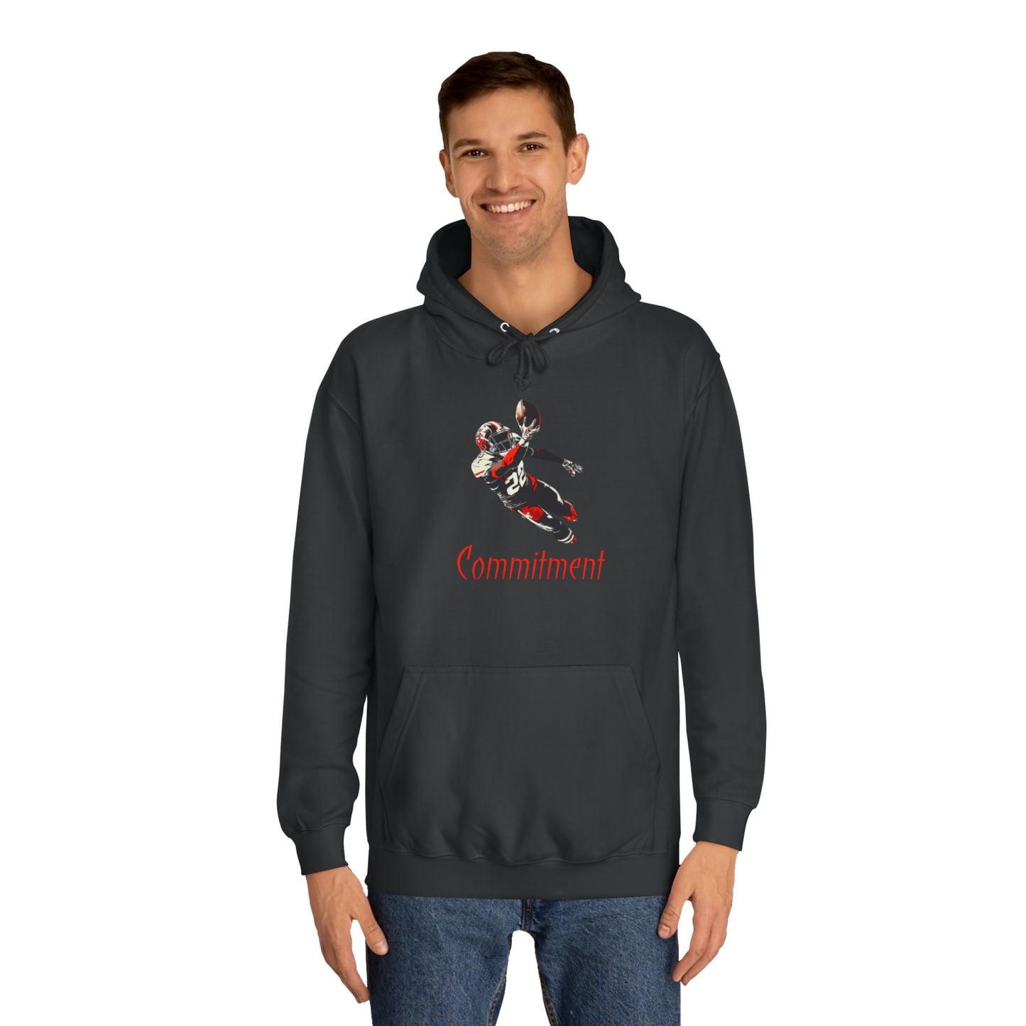 Steel Grey Men’s Game Day Football Hoodie – Commitment Athletic Sweatshirt with Drawstrings & Kangaroo Pocket