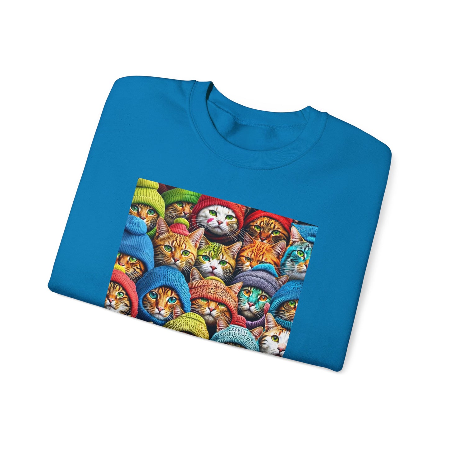 "Cozy Cat Crewneck Sweatshirt – Soft & Stylish Pullover with Colorful Cat Faces Design"