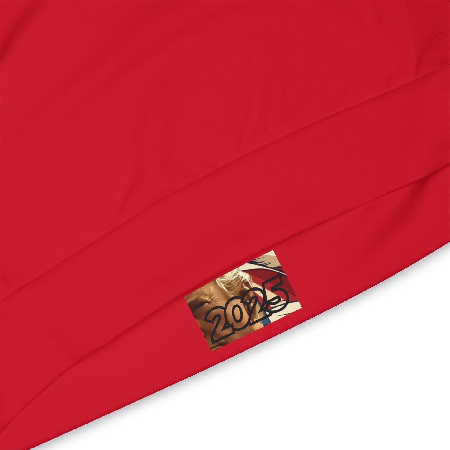 "Patriotic Red Hoodie with Bold American Flag and Trump Design – Show Your American Pride"