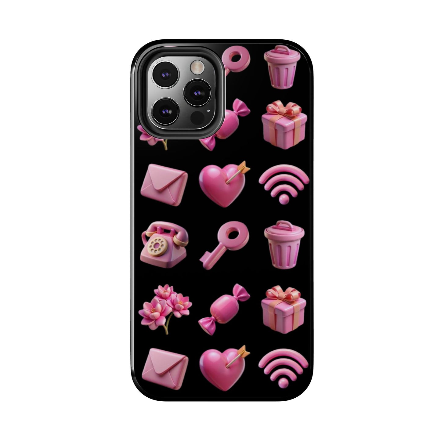 Cute and Colorful Tough Phone Case - Pink Emojis Design