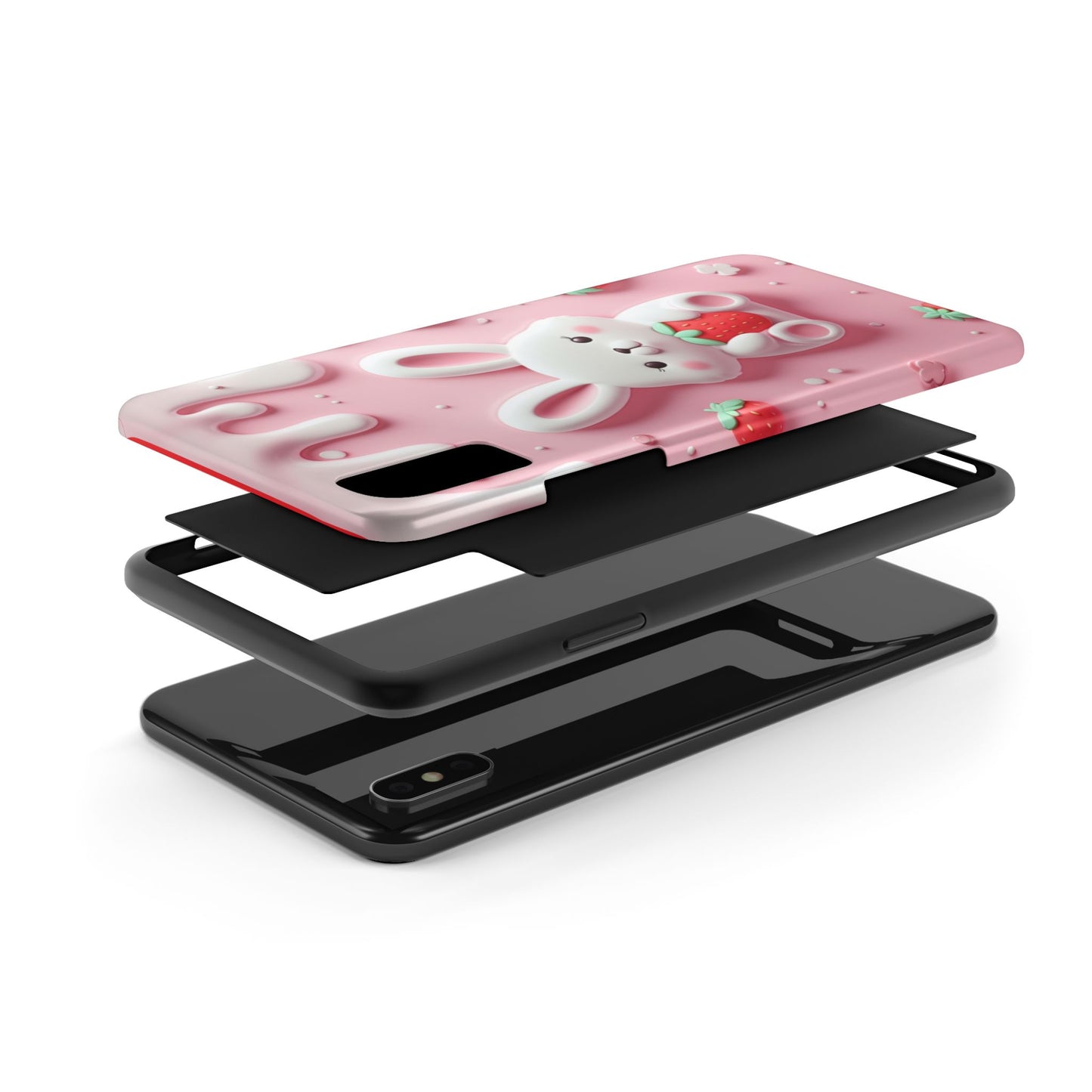 Cute Bunny Strawberry Tough Phone Case - Perfect for Kids & Spring Celebrations