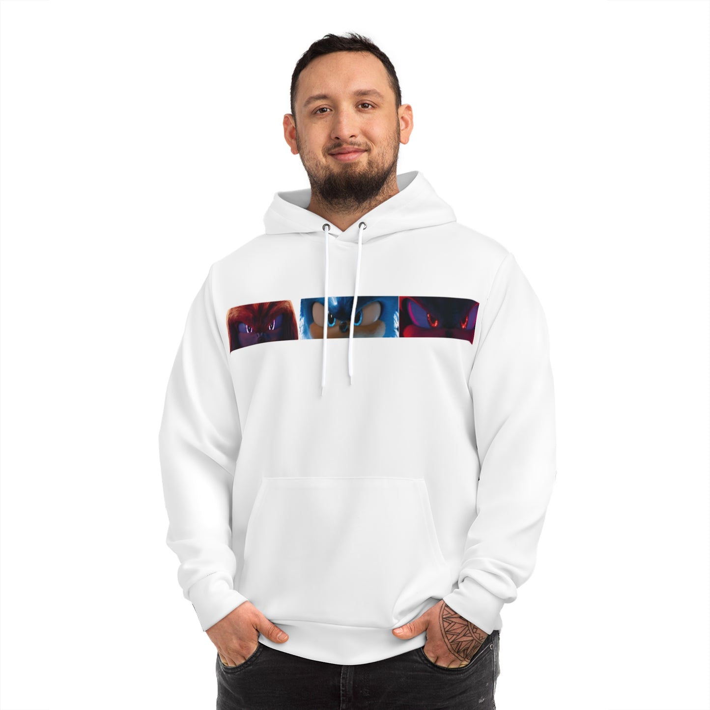 Arctic Blast White Hoodie for Men & Women – Retro Gaming Legends Design Featuring Sonic, Knuckles & Shadow