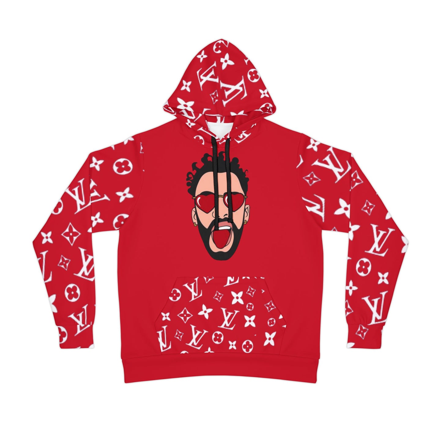 🎤 Bold Inspired Red Hoodie – Artist Badd Bunny Graphic Design for Music & Streetwear Fans