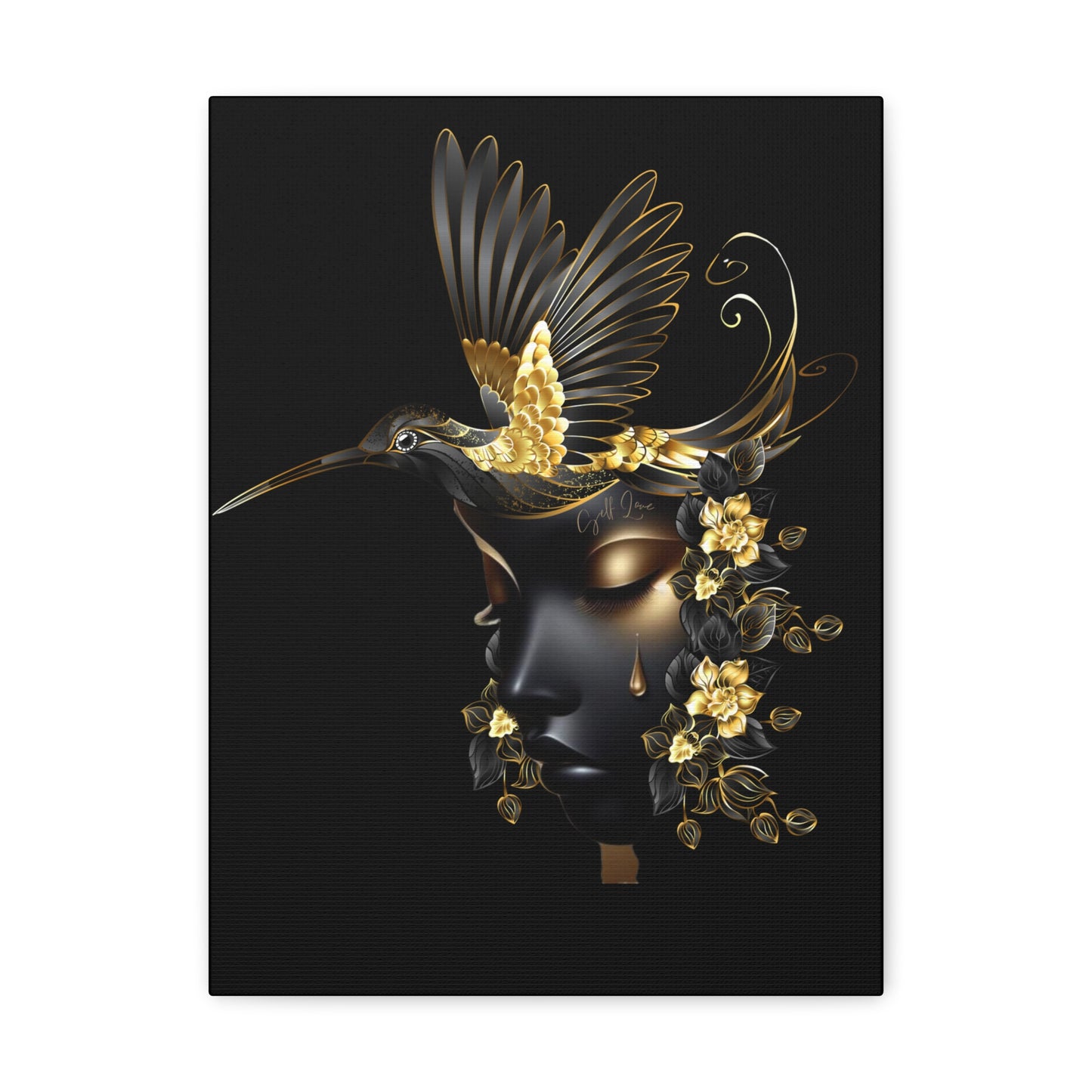 ✨ Elegant Golden Hummingbird Canvas Gallery Wrap – Luxurious Nature-Inspired Wall Art