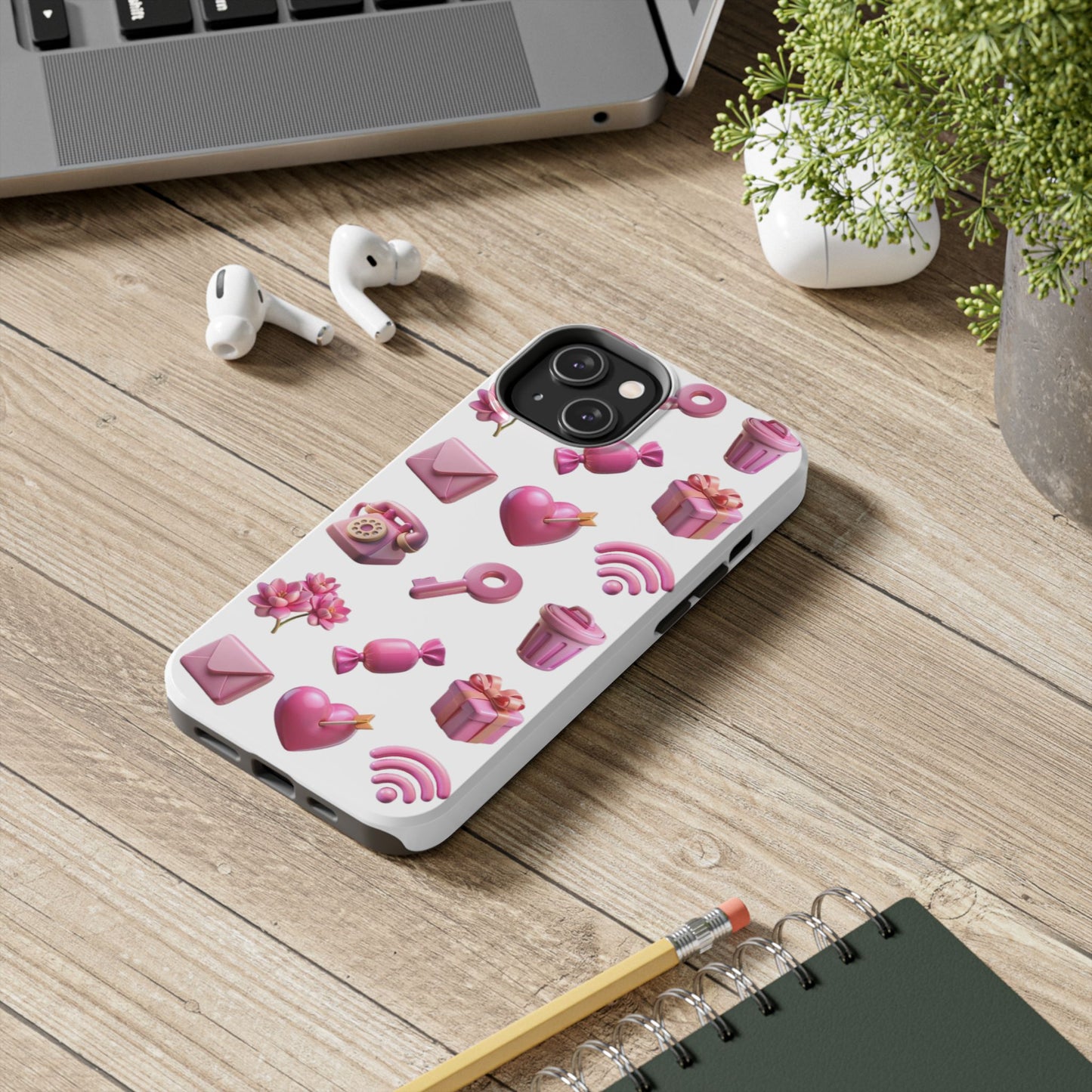 Cute and Colorful Tough Phone Case - Pink Emojis Design