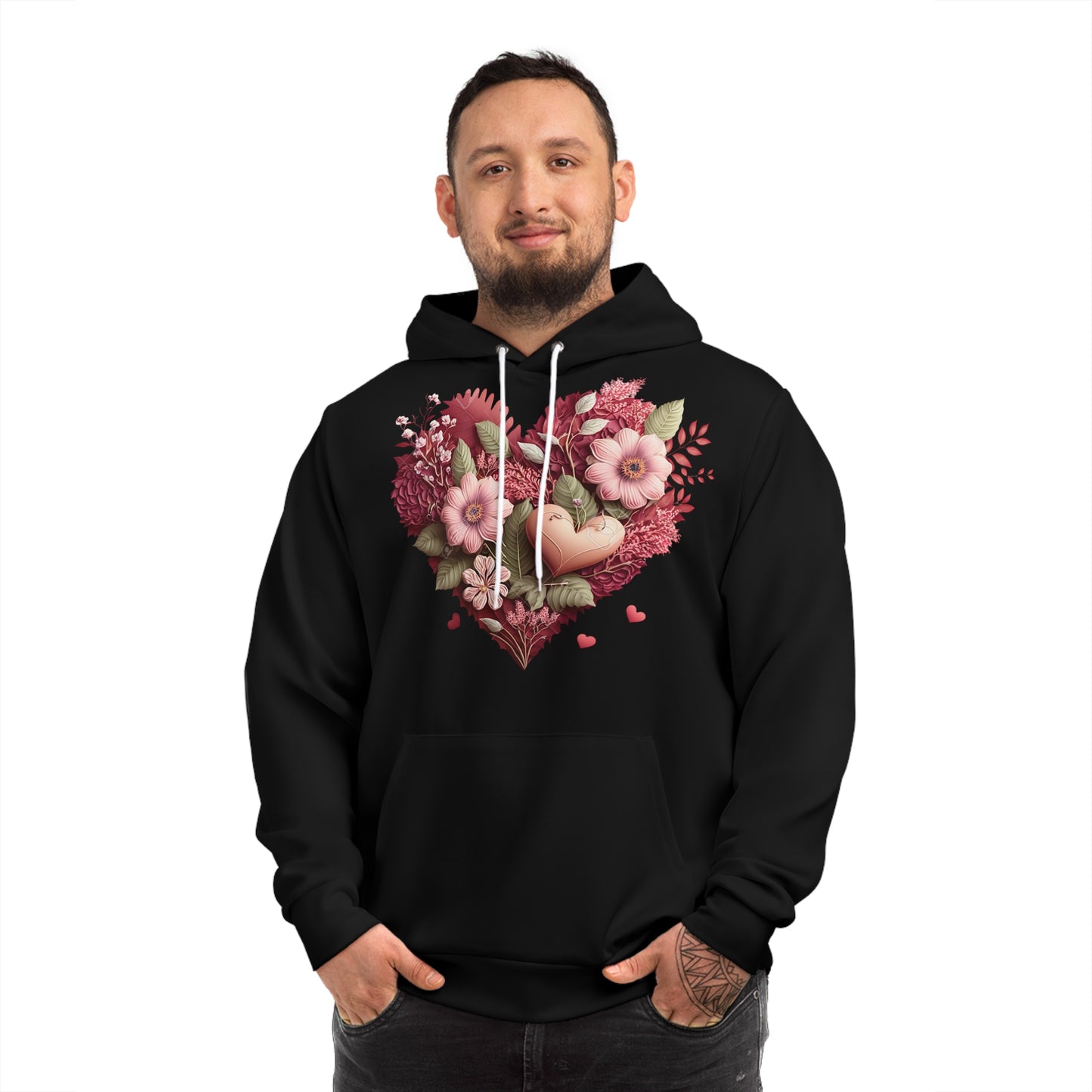 Shadow Rose Black Hoodie for Women – Cute Floral Heart Design for Everyday Style