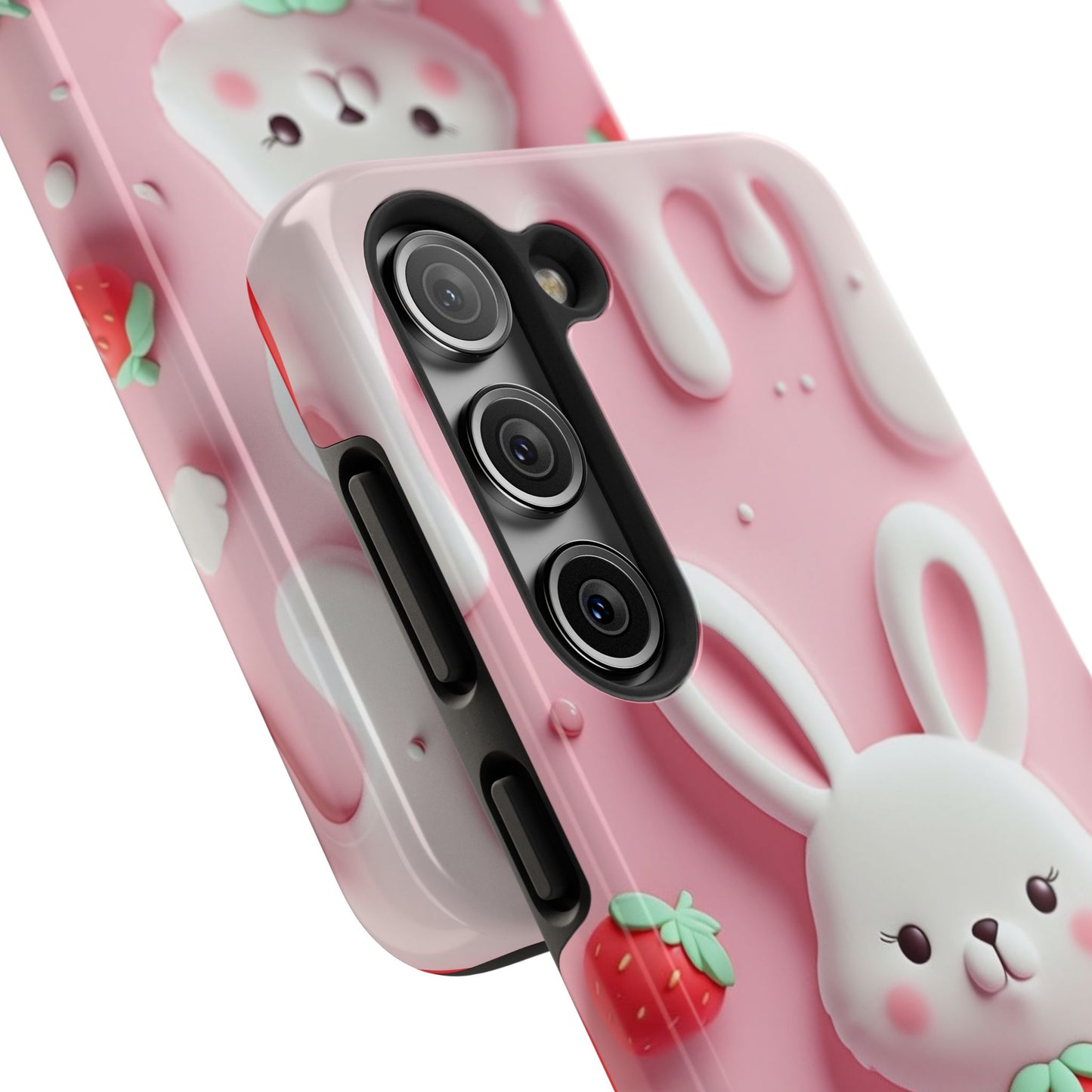 Cute Bunny Strawberry Tough Phone Case - Perfect for Kids & Spring Celebrations