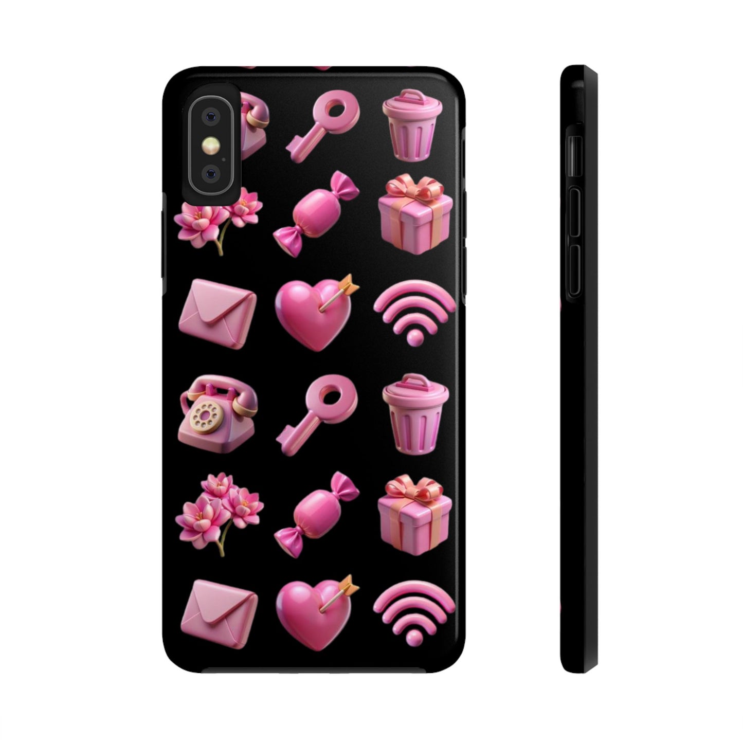 Cute and Colorful Tough Phone Case - Pink Emojis Design