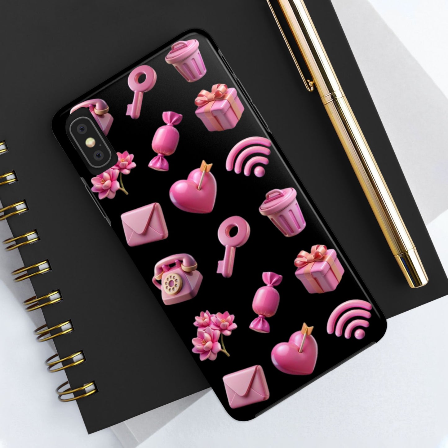 Cute and Colorful Tough Phone Case - Pink Emojis Design