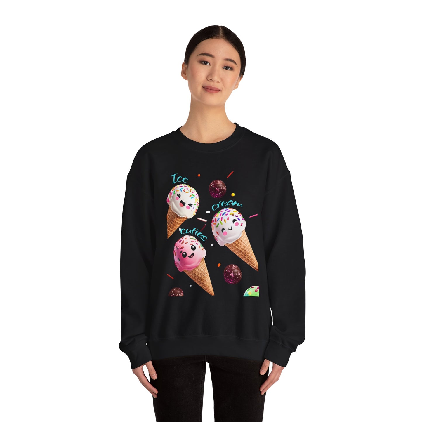 Bubblegum Bliss Pink Sweatshirt for Women – Cute Ice Cream Cone Sweet Treat Design
