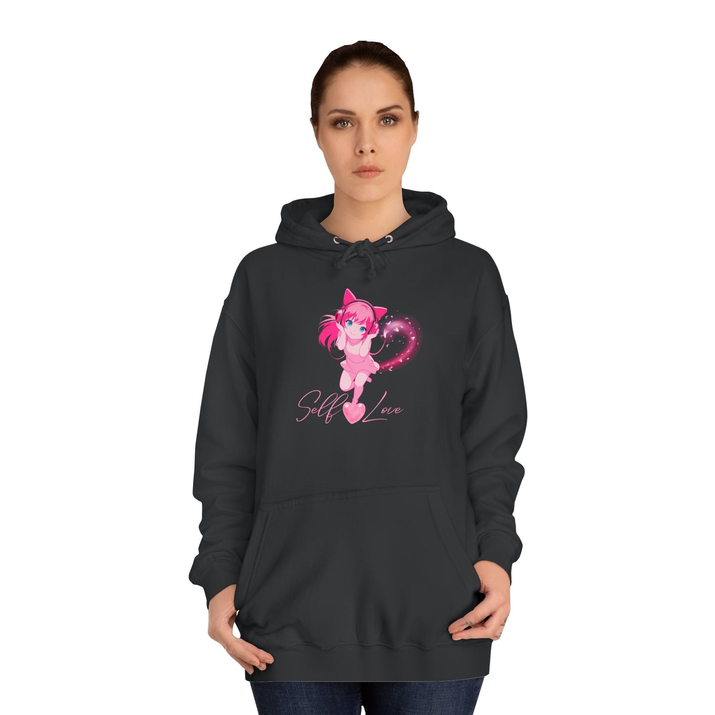 Charcoal Grey Self-Love Sweatshirt – Cute Pink Anime Aesthetic Pullover