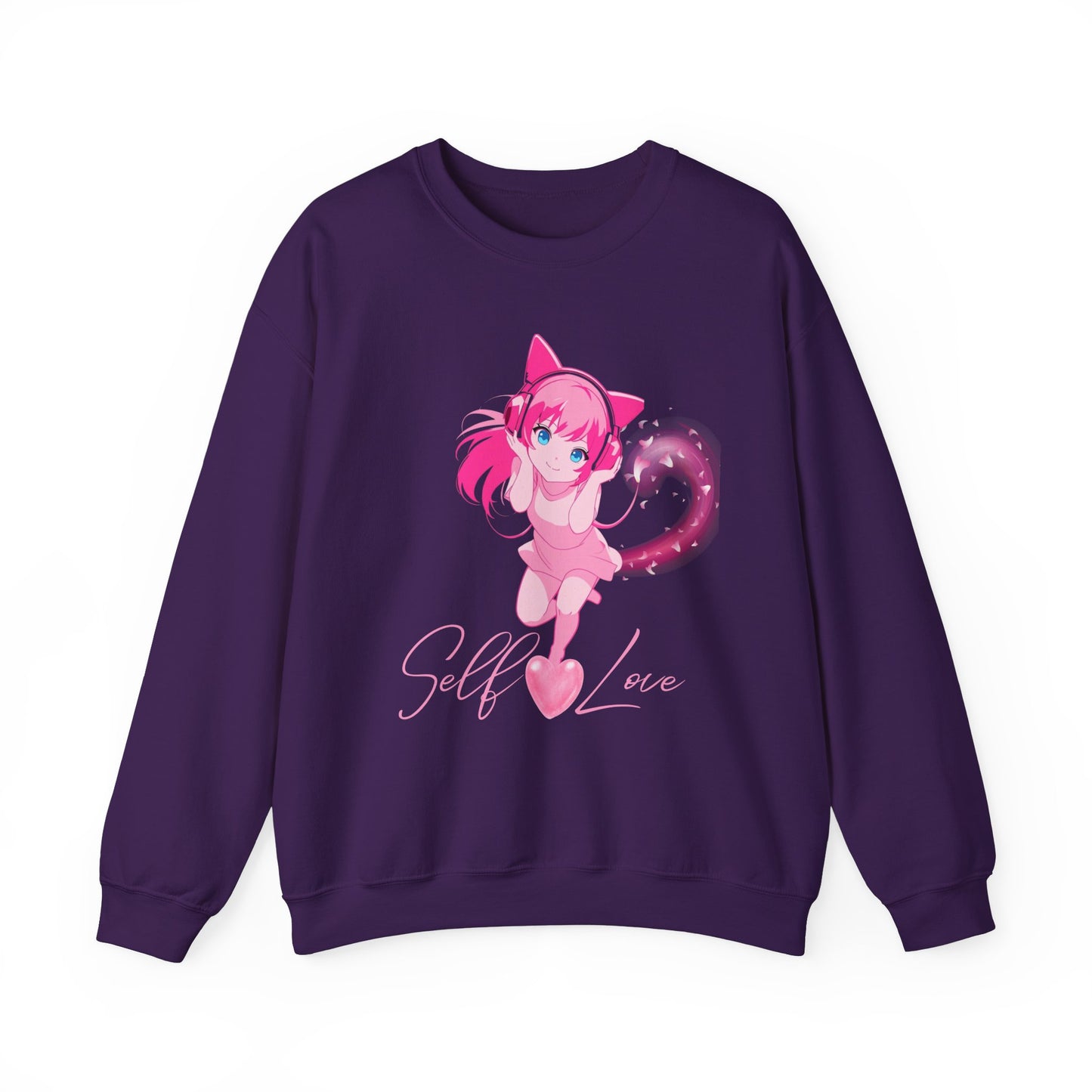 Obsidian Black Self-Love Sweatshirt – Adorable Pink Anime Character Crewneck