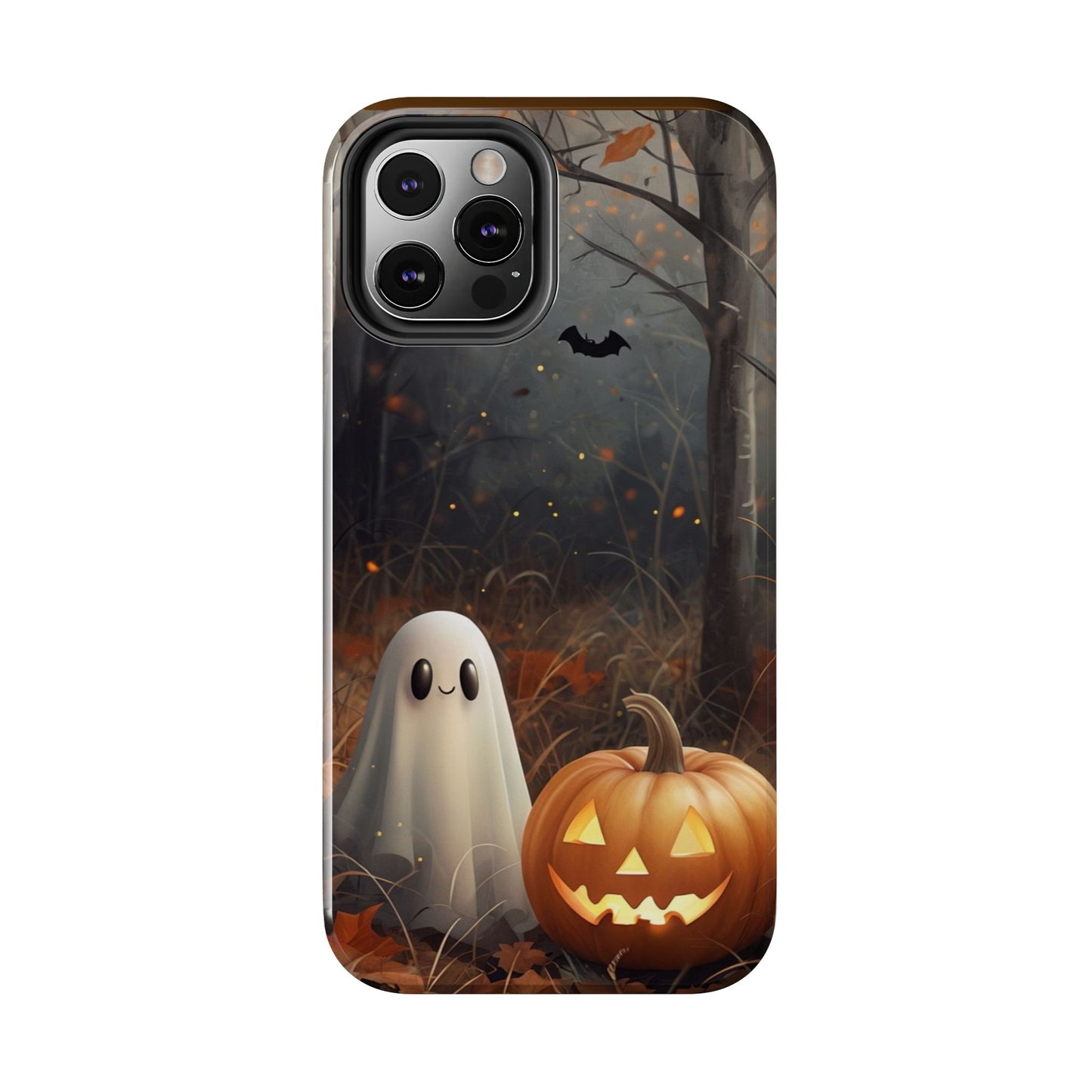 Spooky Halloween Phone Case - Tough Protective Cover with Ghost and Pumpkin Design