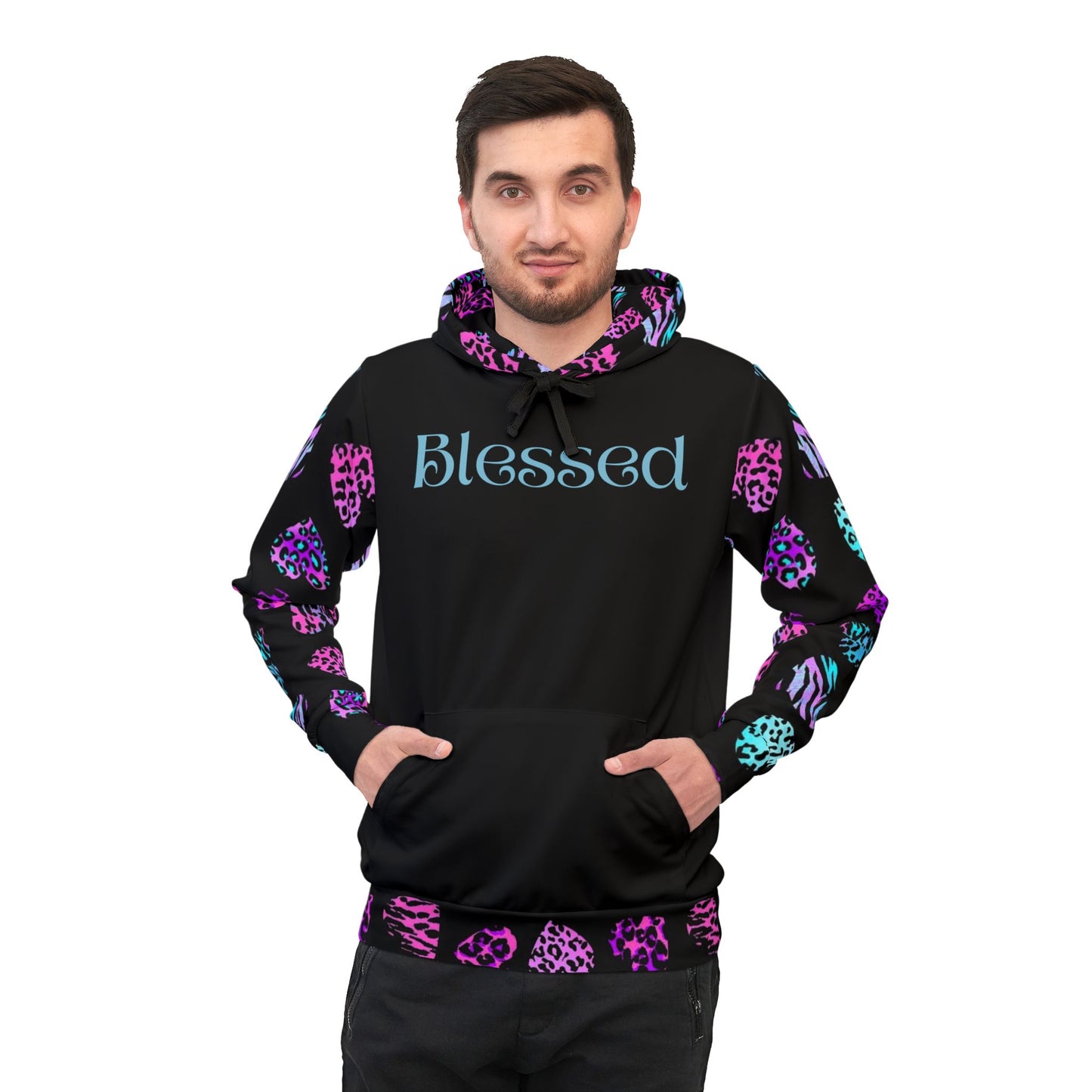 "Blessed Women’s Hoodie – Pink & Black Leopard Print Sweatshirt | Faith-Inspired Fashion"